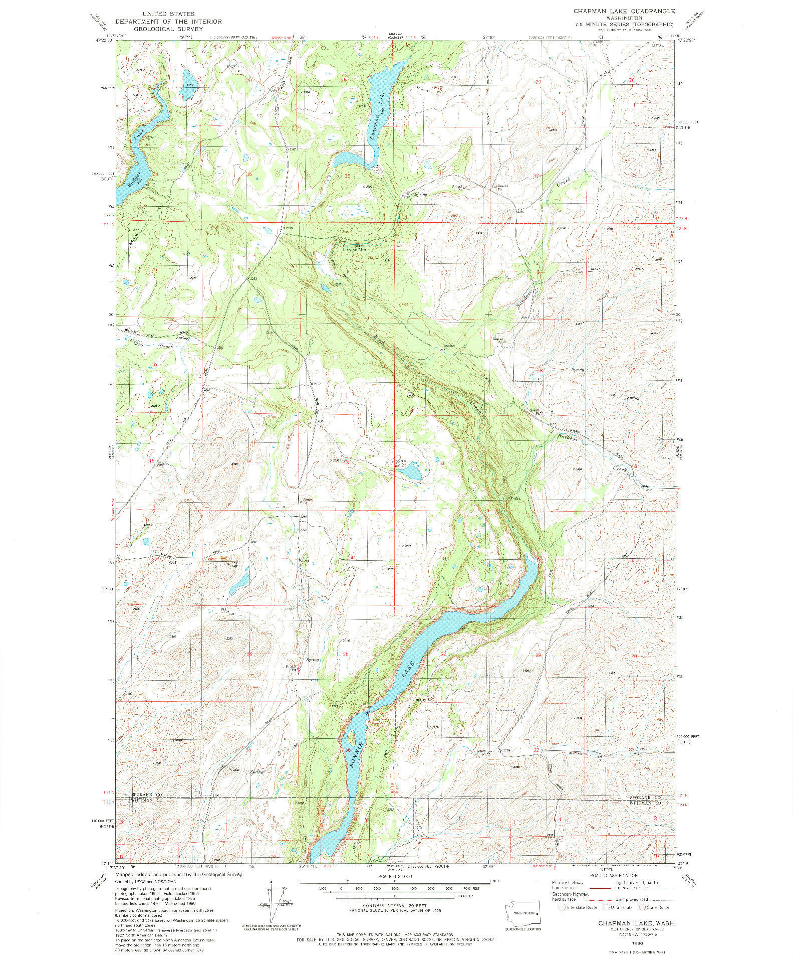 USGS 1:24000-SCALE QUADRANGLE FOR CHAPMAN LAKE, WA 1980