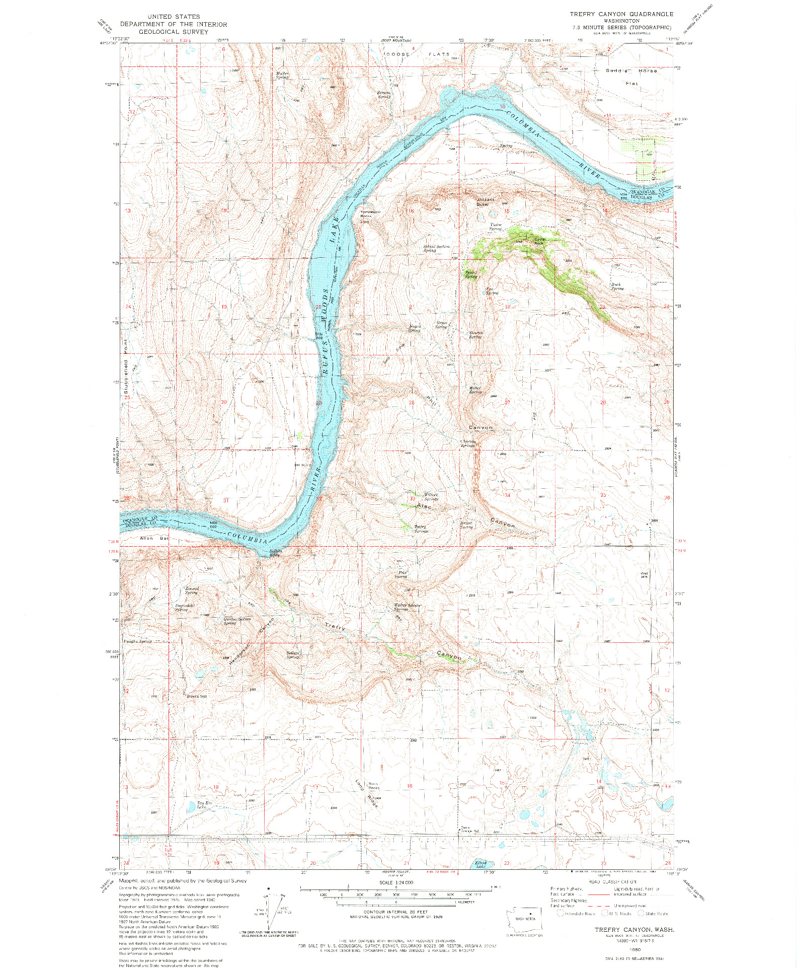 USGS 1:24000-SCALE QUADRANGLE FOR TREFRY CANYON, WA 1980