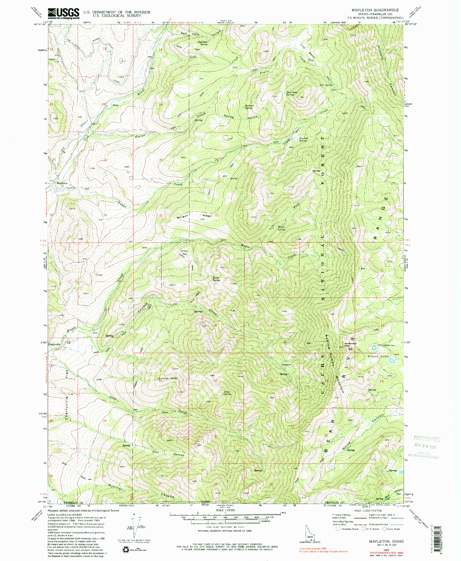 USGS 1:24000-SCALE QUADRANGLE FOR MAPLETON, ID 1969