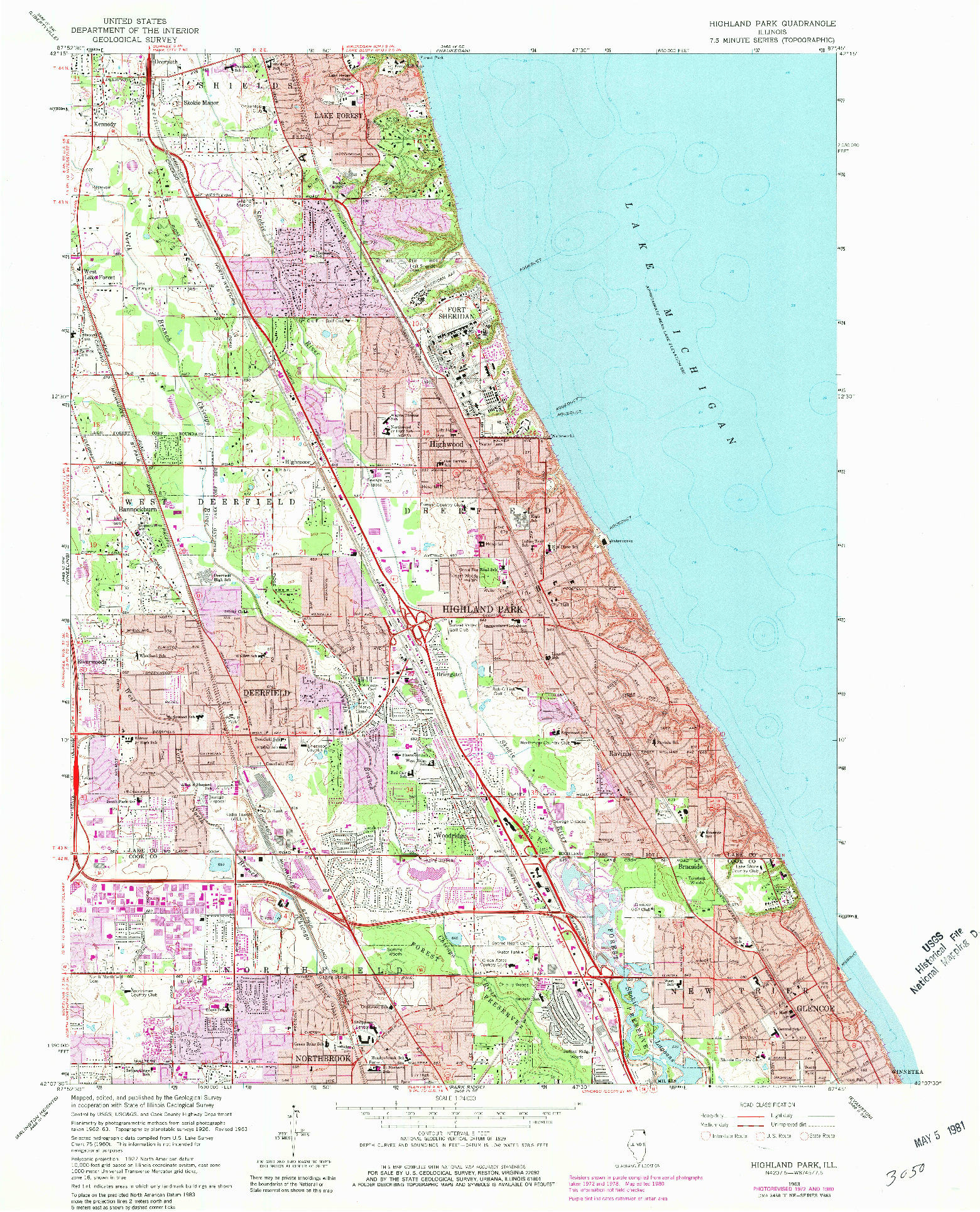 USGS 1:24000-SCALE QUADRANGLE FOR HIGHLAND PARK, IL 1963