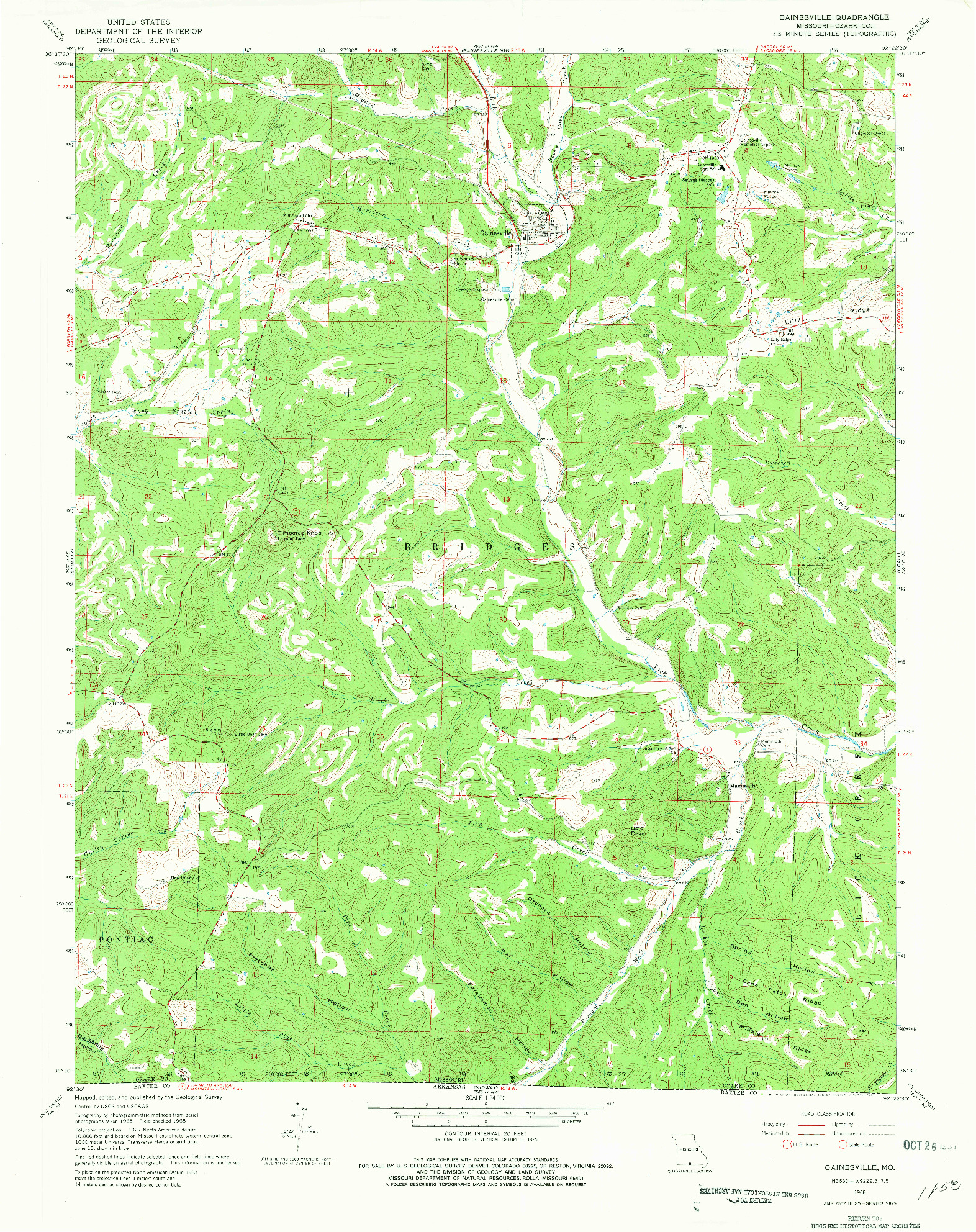 USGS 1:24000-SCALE QUADRANGLE FOR GAINESVILLE, MO 1968