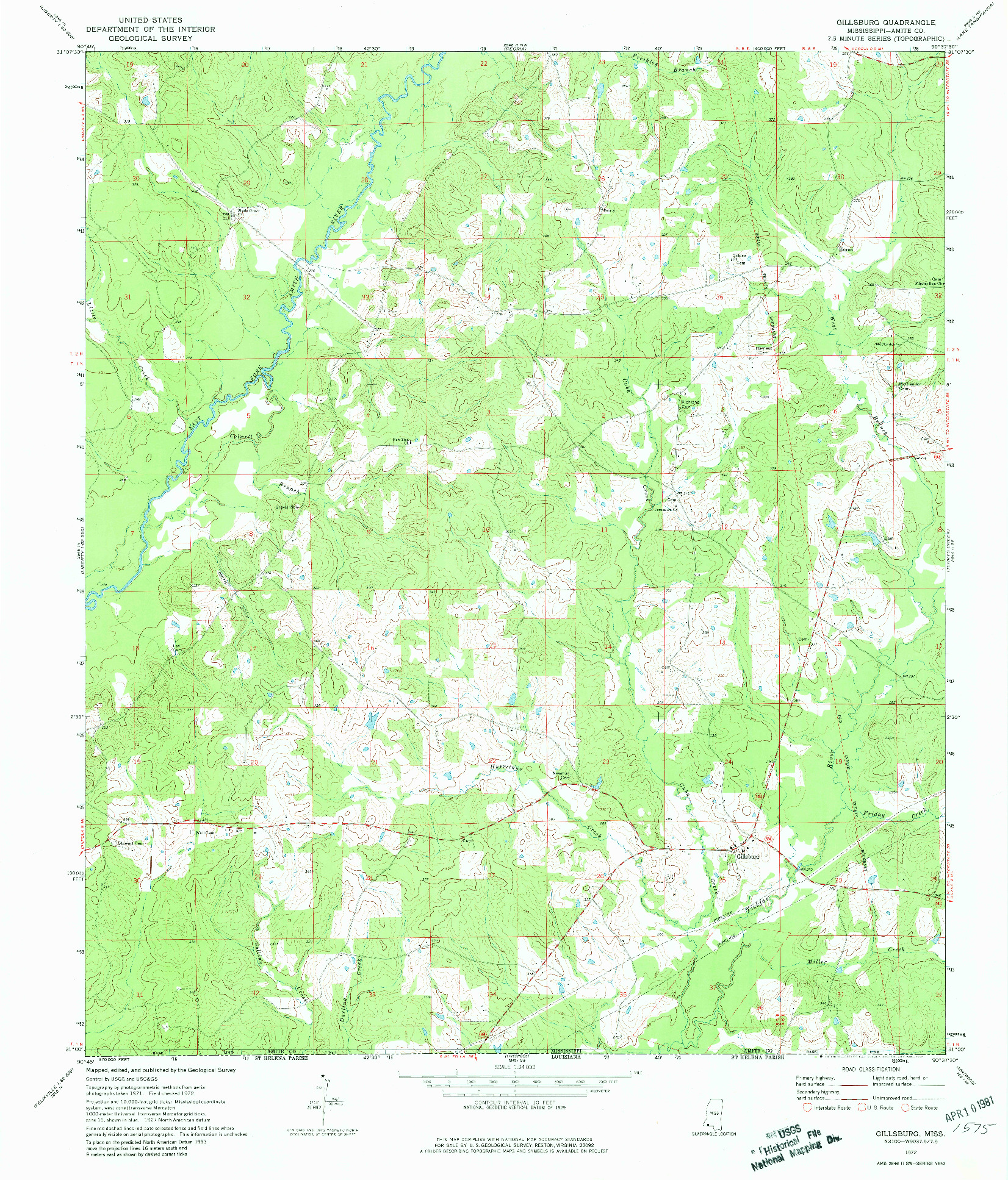 USGS 1:24000-SCALE QUADRANGLE FOR GILLSBURG, MS 1972