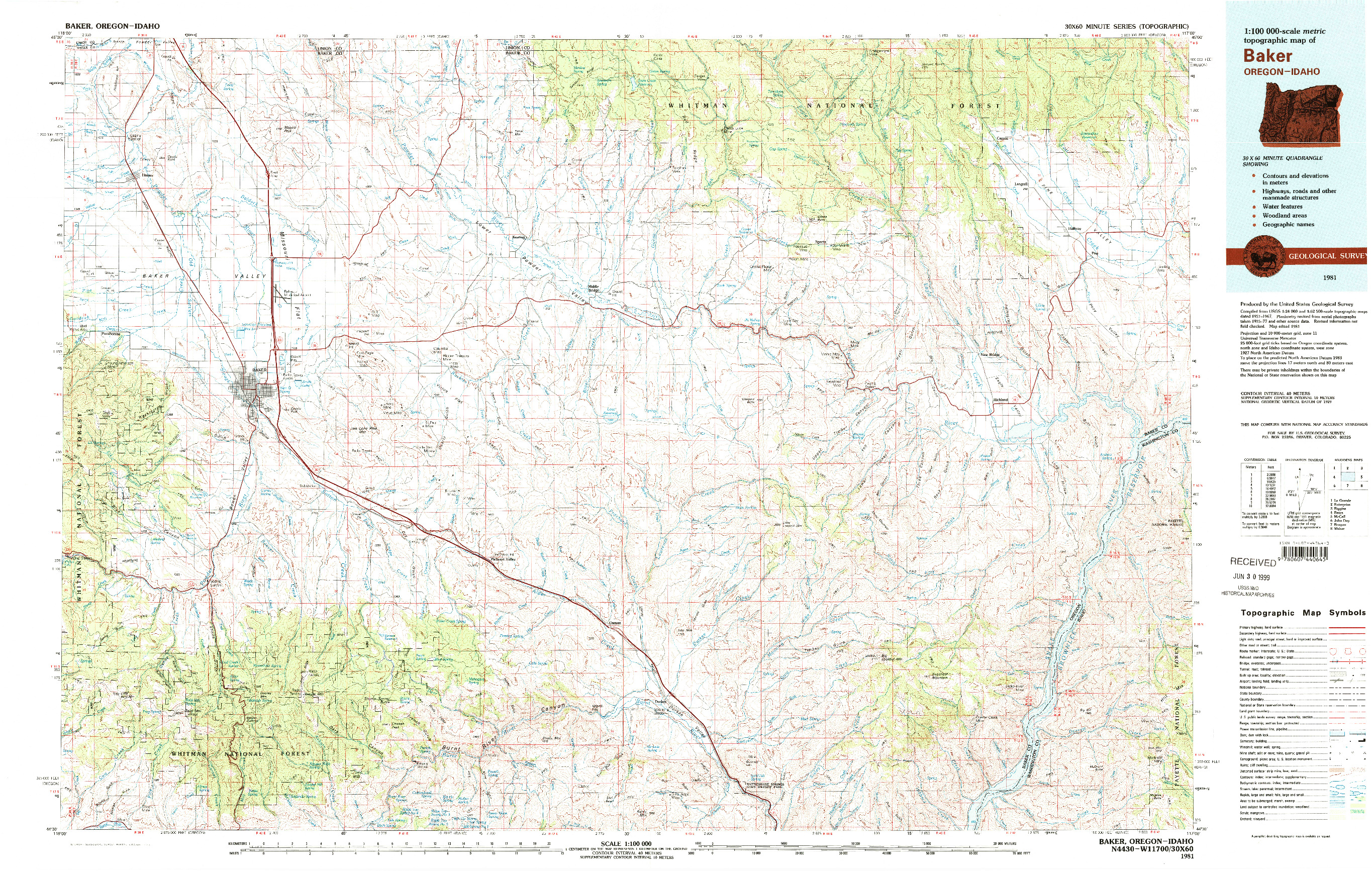 USGS 1:100000-SCALE QUADRANGLE FOR BAKER, OR 1981