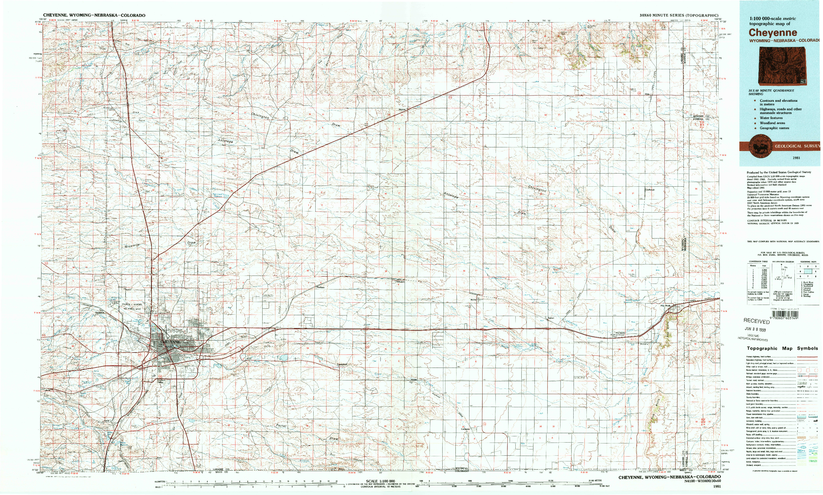 USGS 1:100000-SCALE QUADRANGLE FOR CHEYENNE, WY 1981