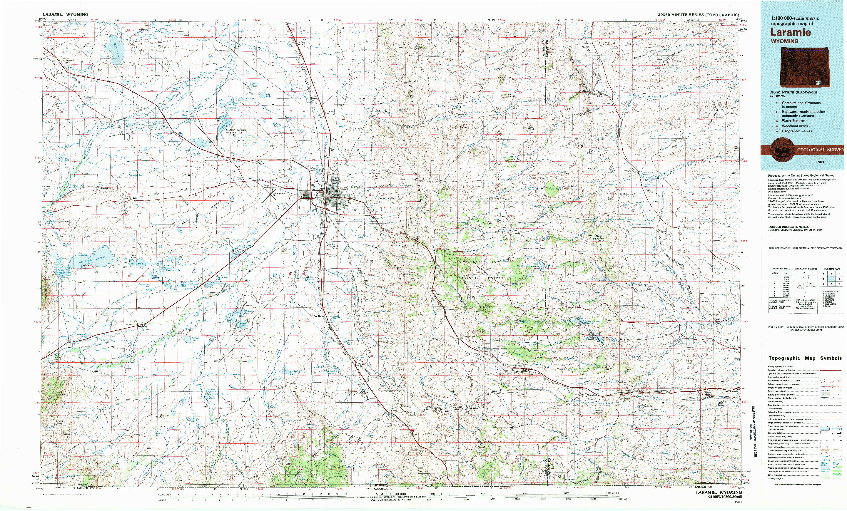 USGS 1:100000-SCALE QUADRANGLE FOR LARAMIE, WY 1981