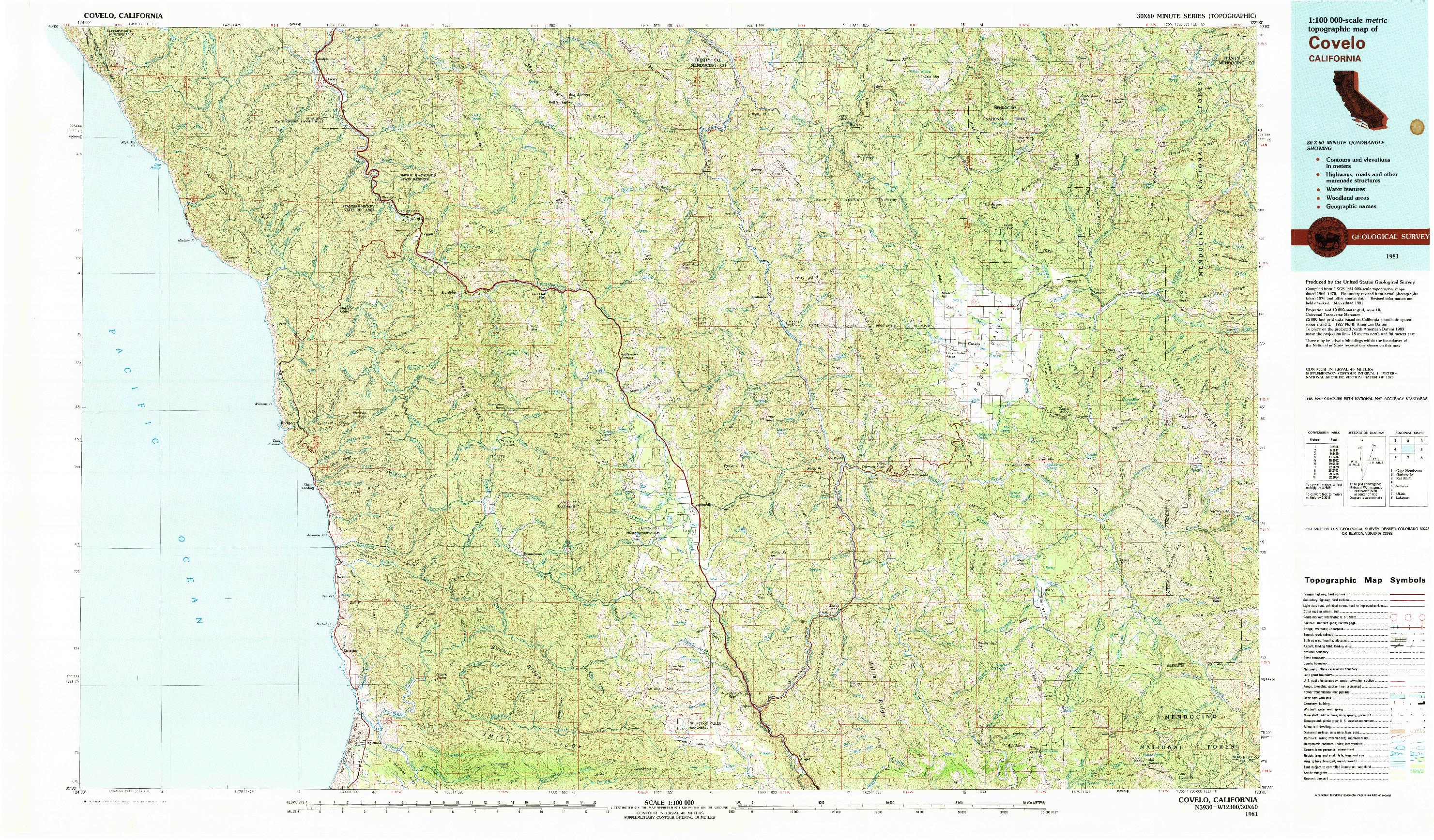 USGS 1:100000-SCALE QUADRANGLE FOR COVELO, CA 1981