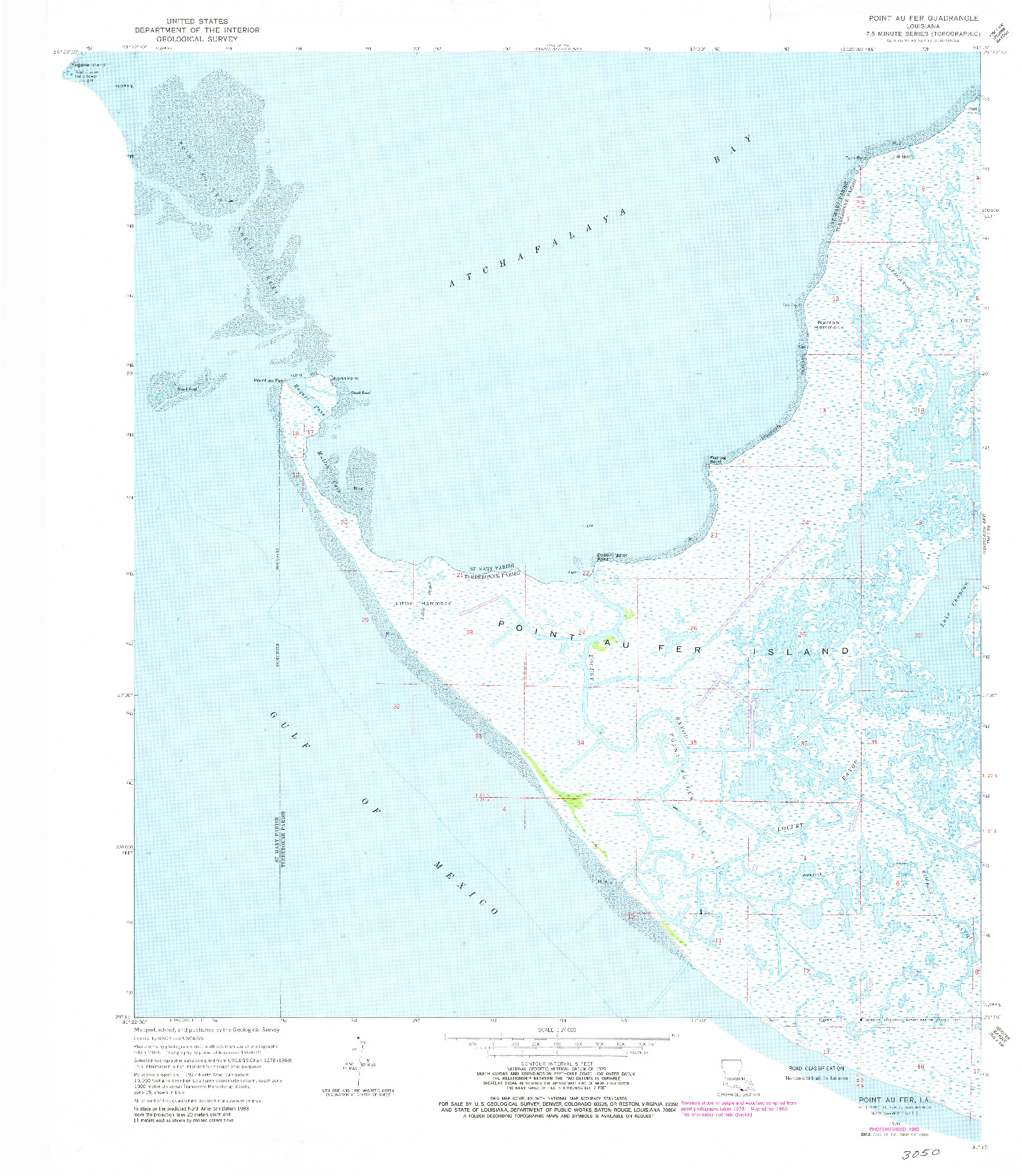USGS 1:24000-SCALE QUADRANGLE FOR POINT AU FER, LA 1970