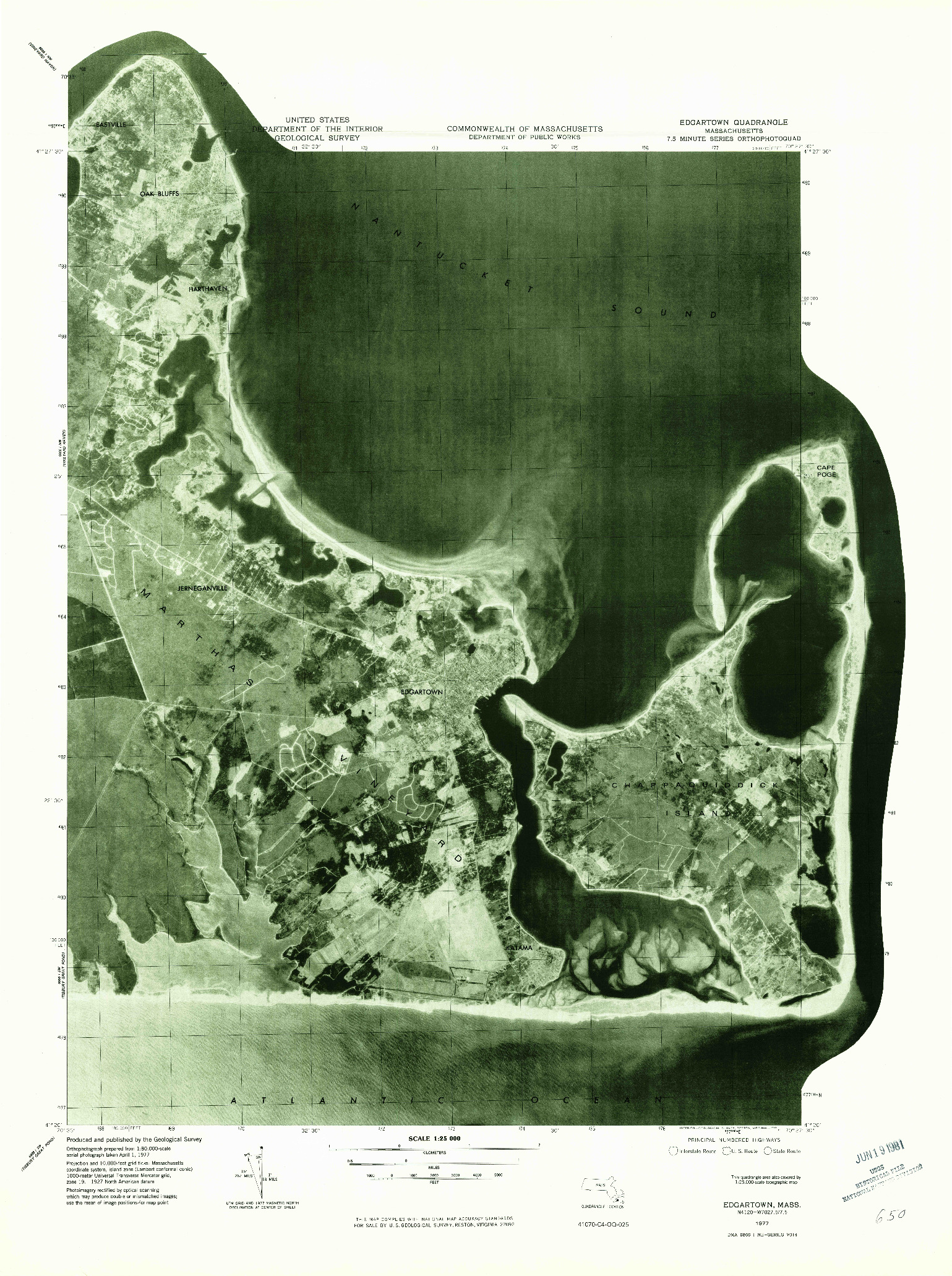 USGS 1:25000-SCALE QUADRANGLE FOR EDGARTOWN, MA 1977