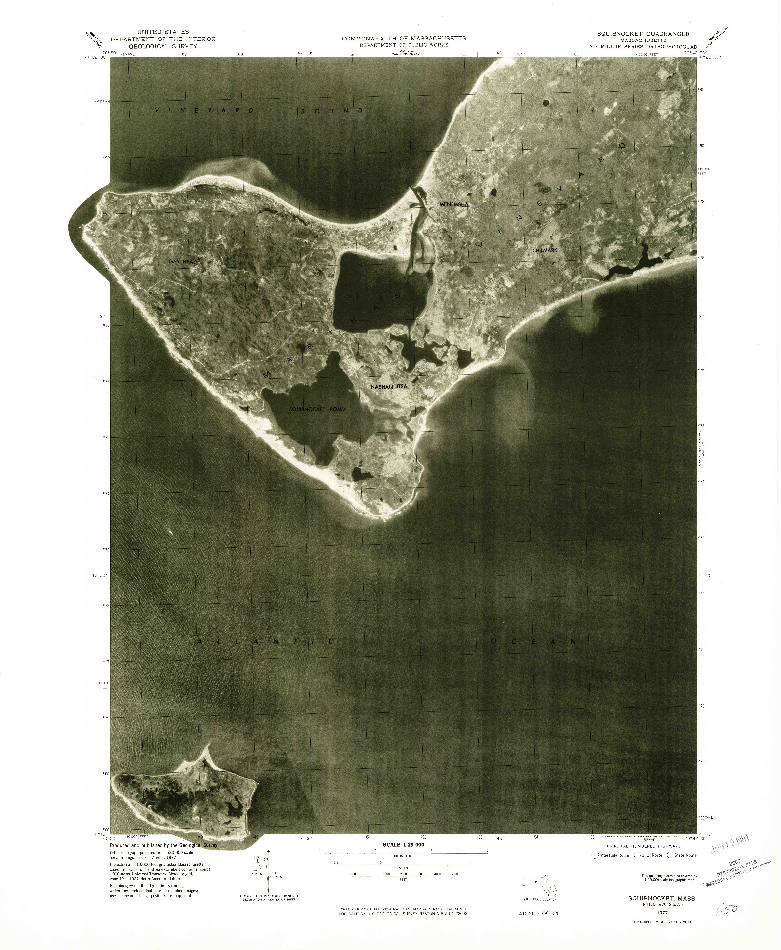 USGS 1:25000-SCALE QUADRANGLE FOR SQUIBNOCKET, MA 1977