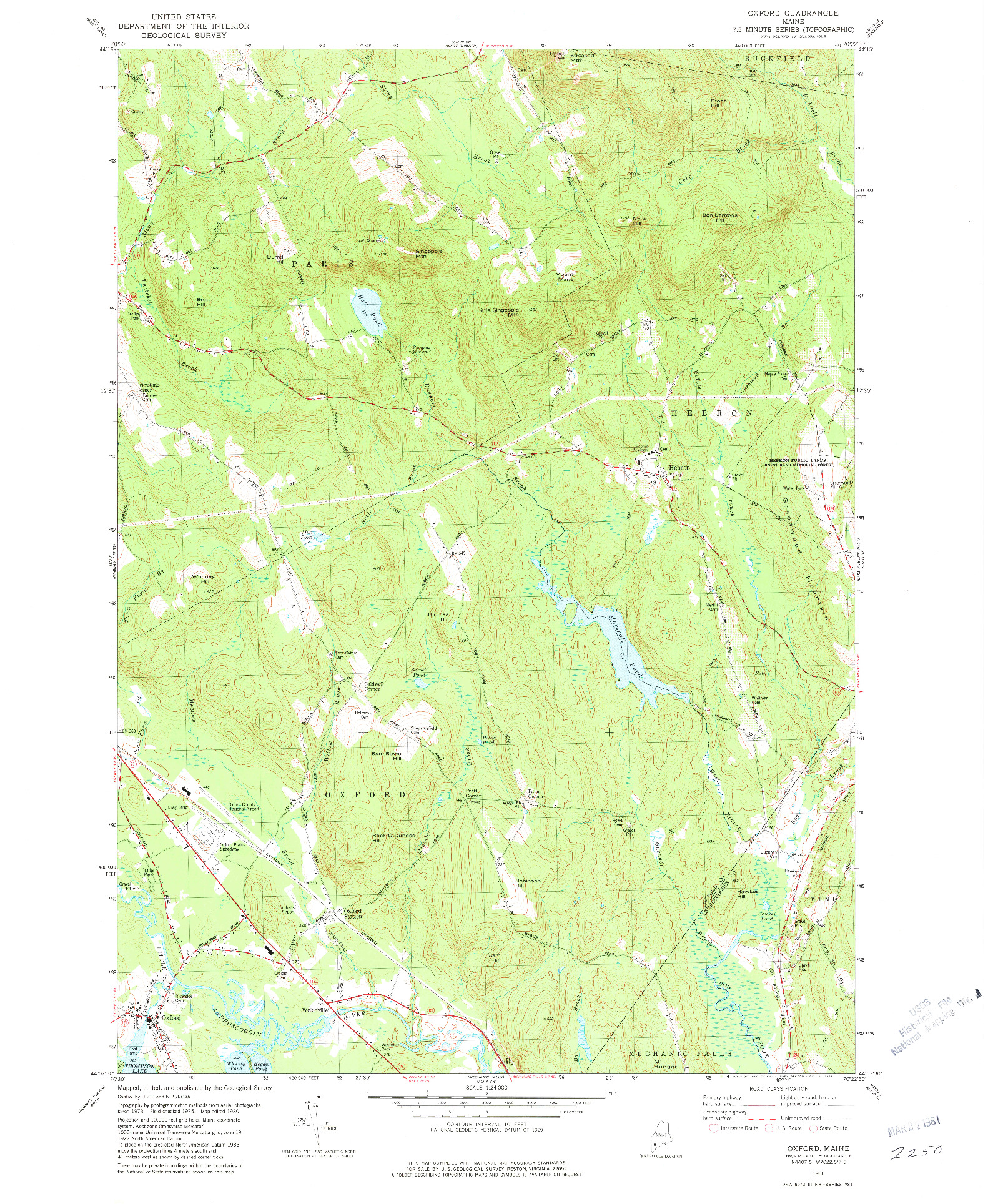 USGS 1:24000-SCALE QUADRANGLE FOR OXFORD, ME 1980