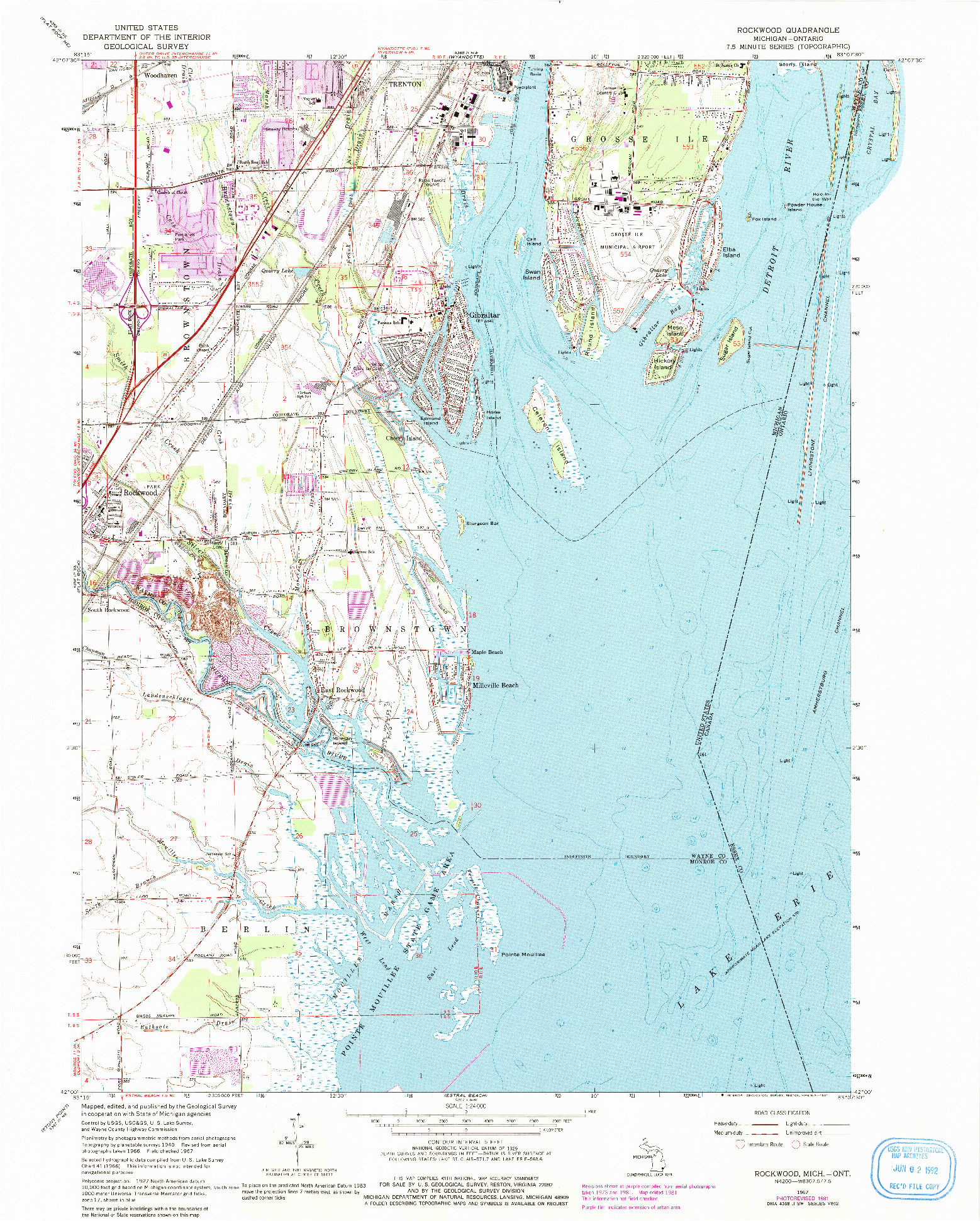 USGS 1:24000-SCALE QUADRANGLE FOR ROCKWOOD, MI 1967