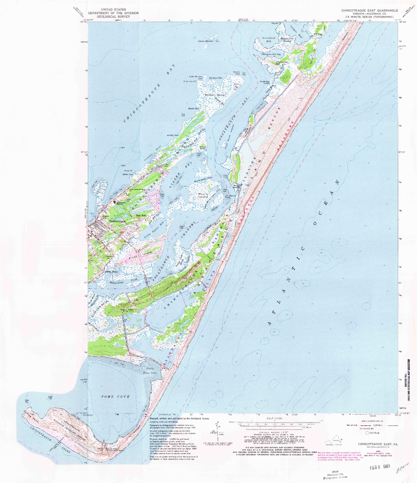 USGS 1:24000-SCALE QUADRANGLE FOR CHINCOTEAGUE EAST, VA 1965