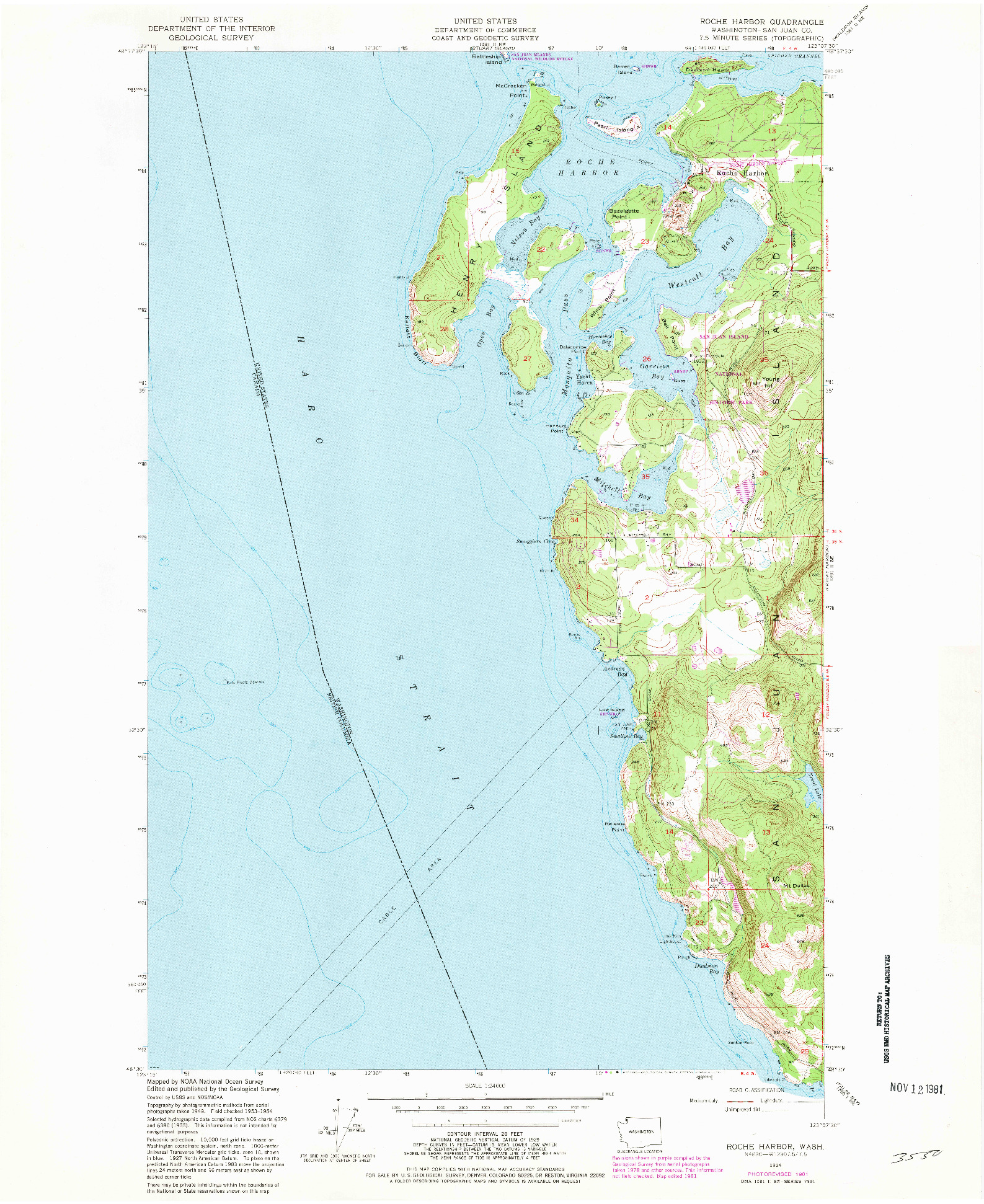 USGS 1:24000-SCALE QUADRANGLE FOR ROCHE HARBOR, WA 1954