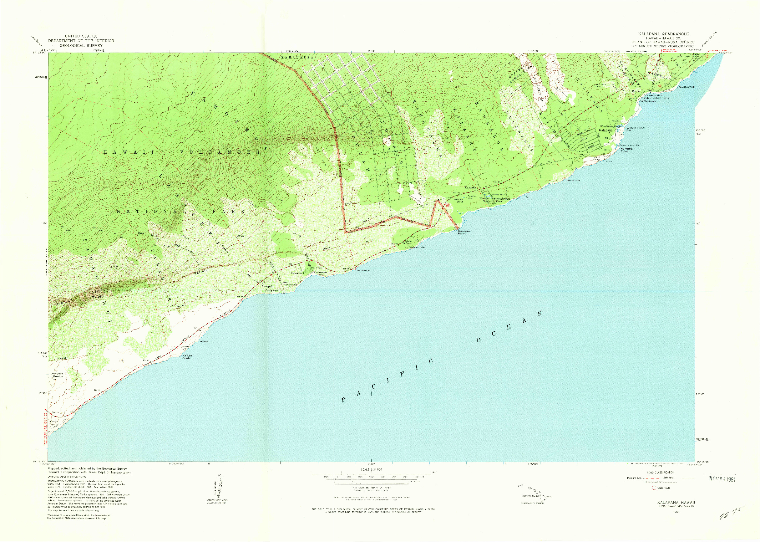 USGS 1:24000-SCALE QUADRANGLE FOR KALAPANA, HI 1981