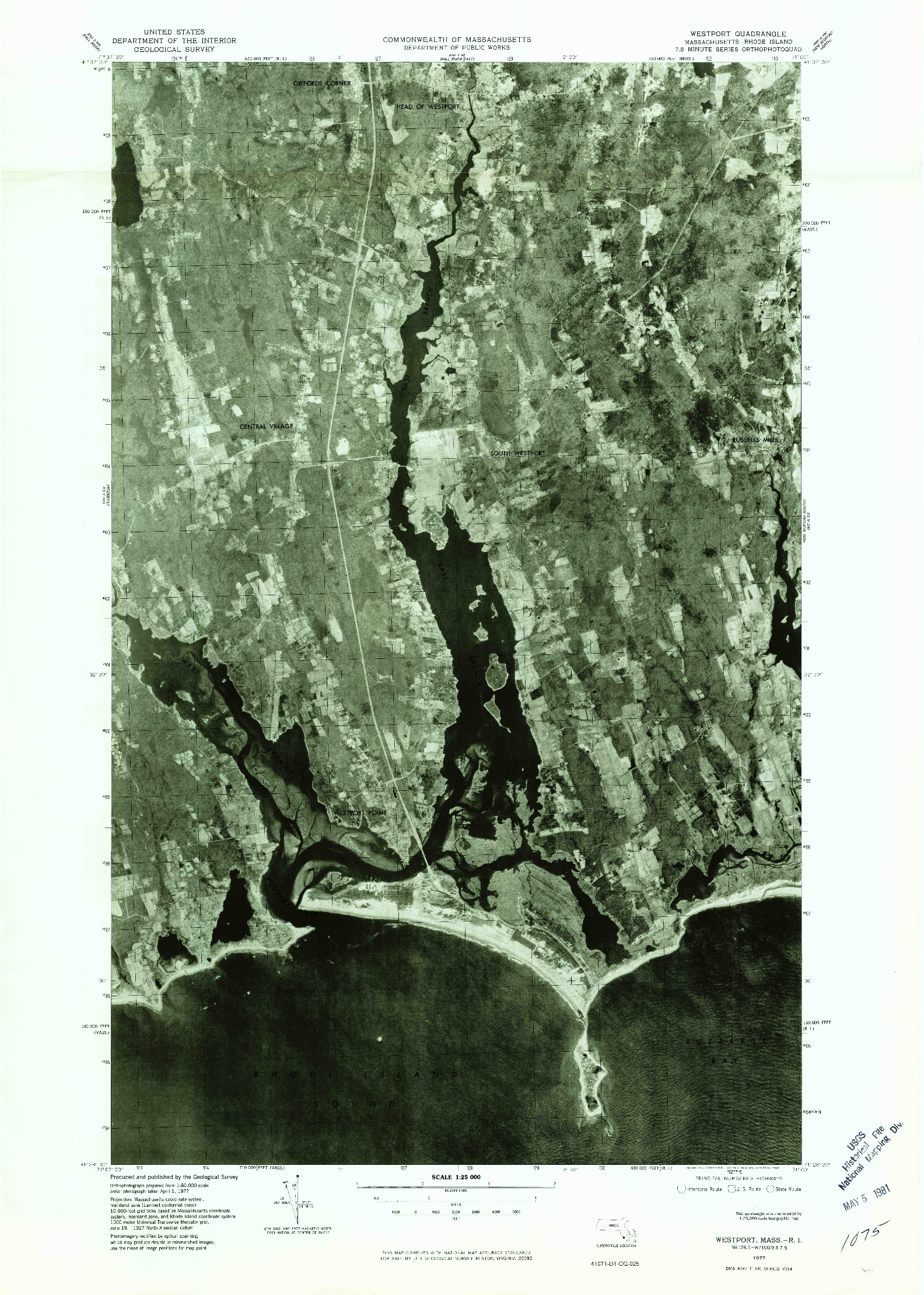 USGS 1:25000-SCALE QUADRANGLE FOR WESTPORT, MA 1977