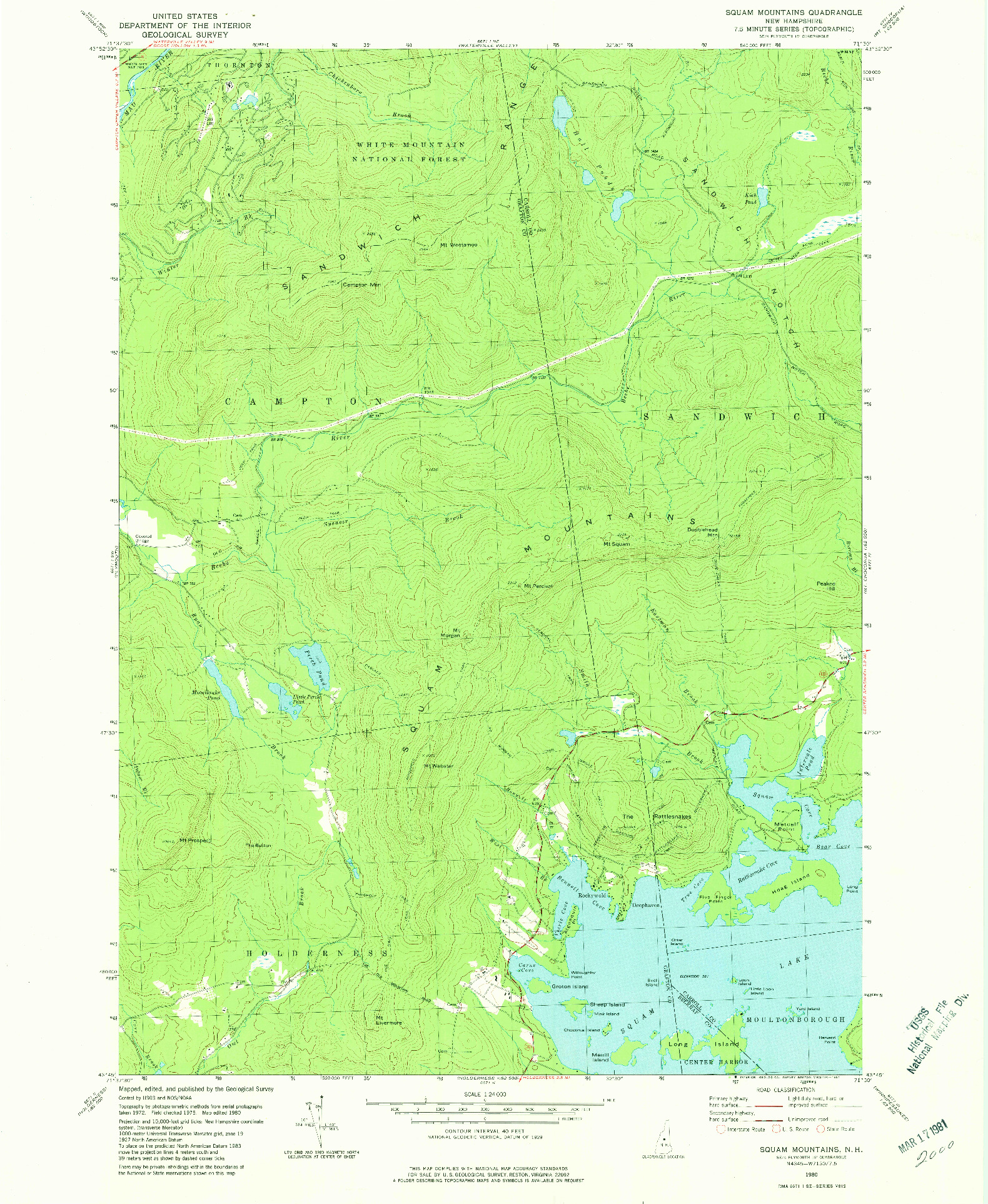 USGS 1:24000-SCALE QUADRANGLE FOR SQUAM MOUNTAINS, NH 1980