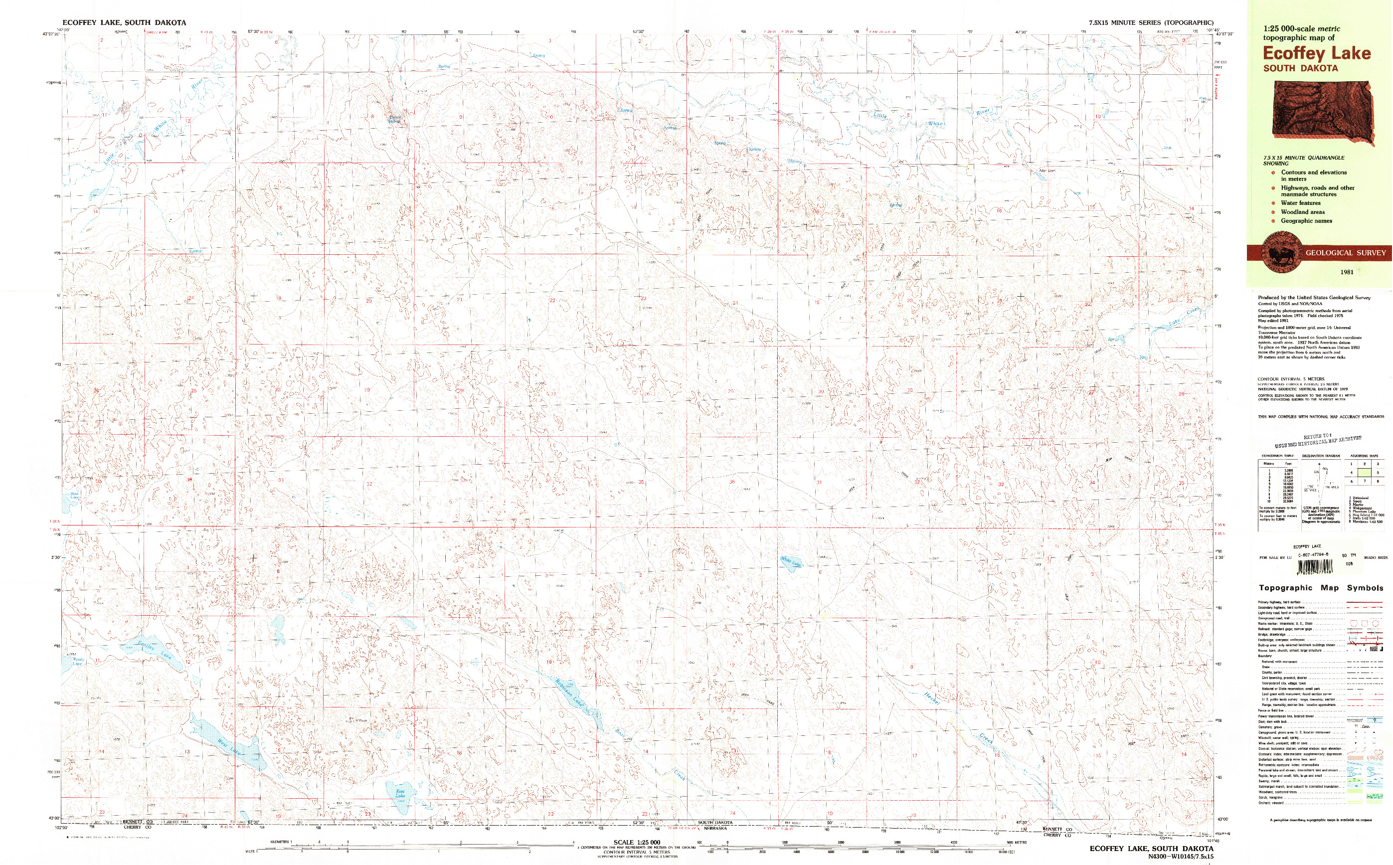 USGS 1:25000-SCALE QUADRANGLE FOR ECOFFEY LAKE, SD 1981