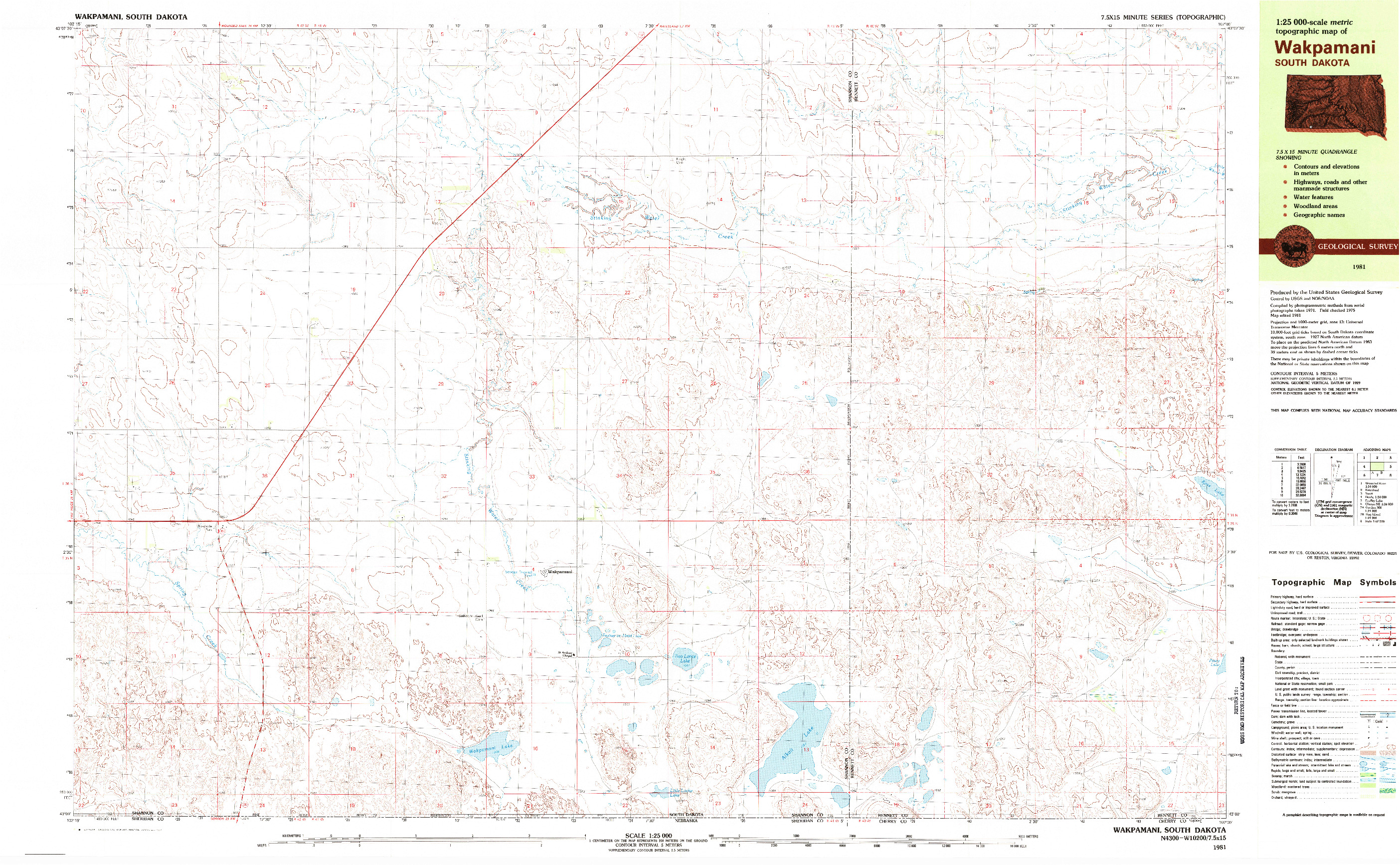 USGS 1:25000-SCALE QUADRANGLE FOR WAKPAMANI, SD 1981
