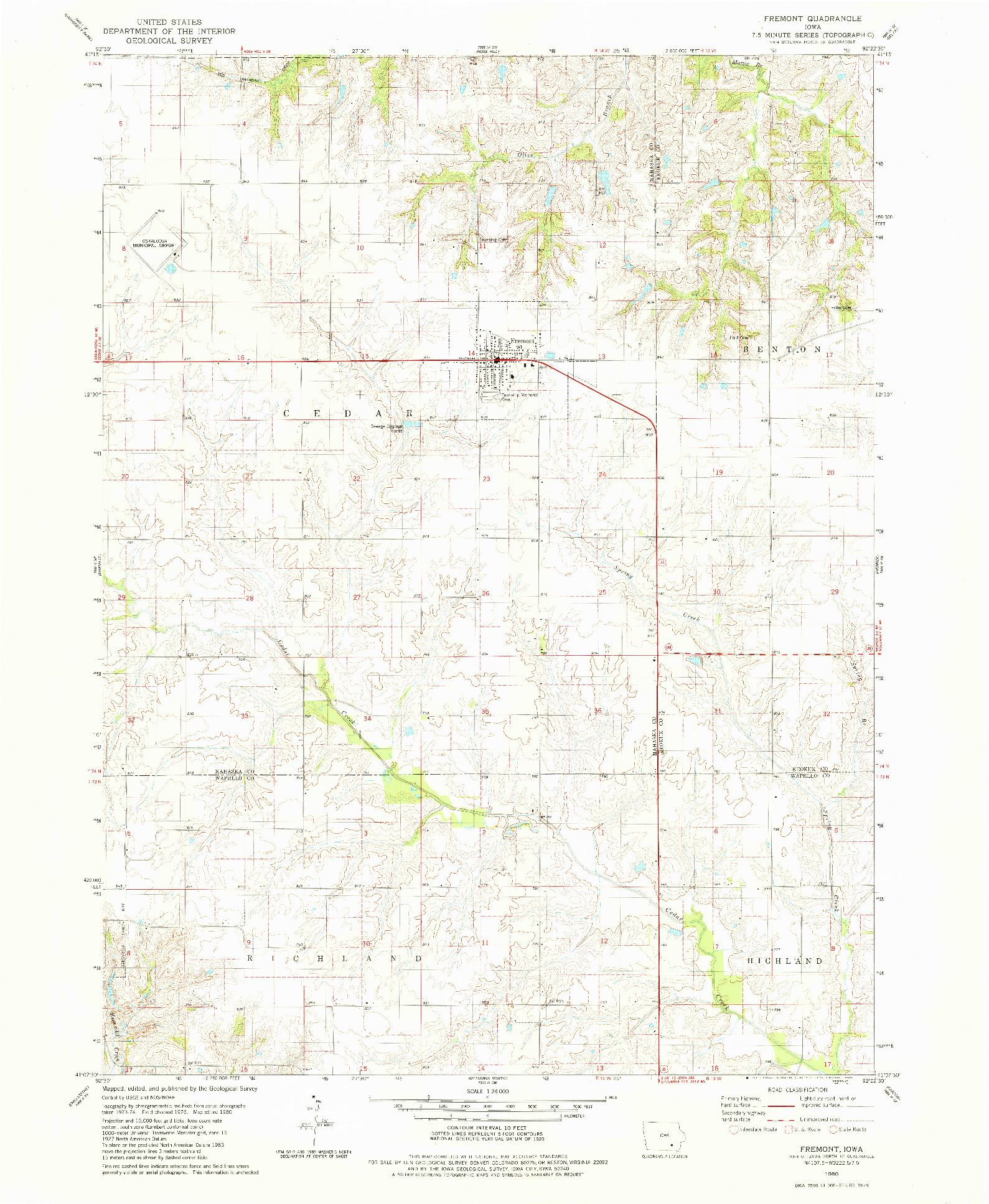 USGS 1:24000-SCALE QUADRANGLE FOR FREMONT, IA 1980