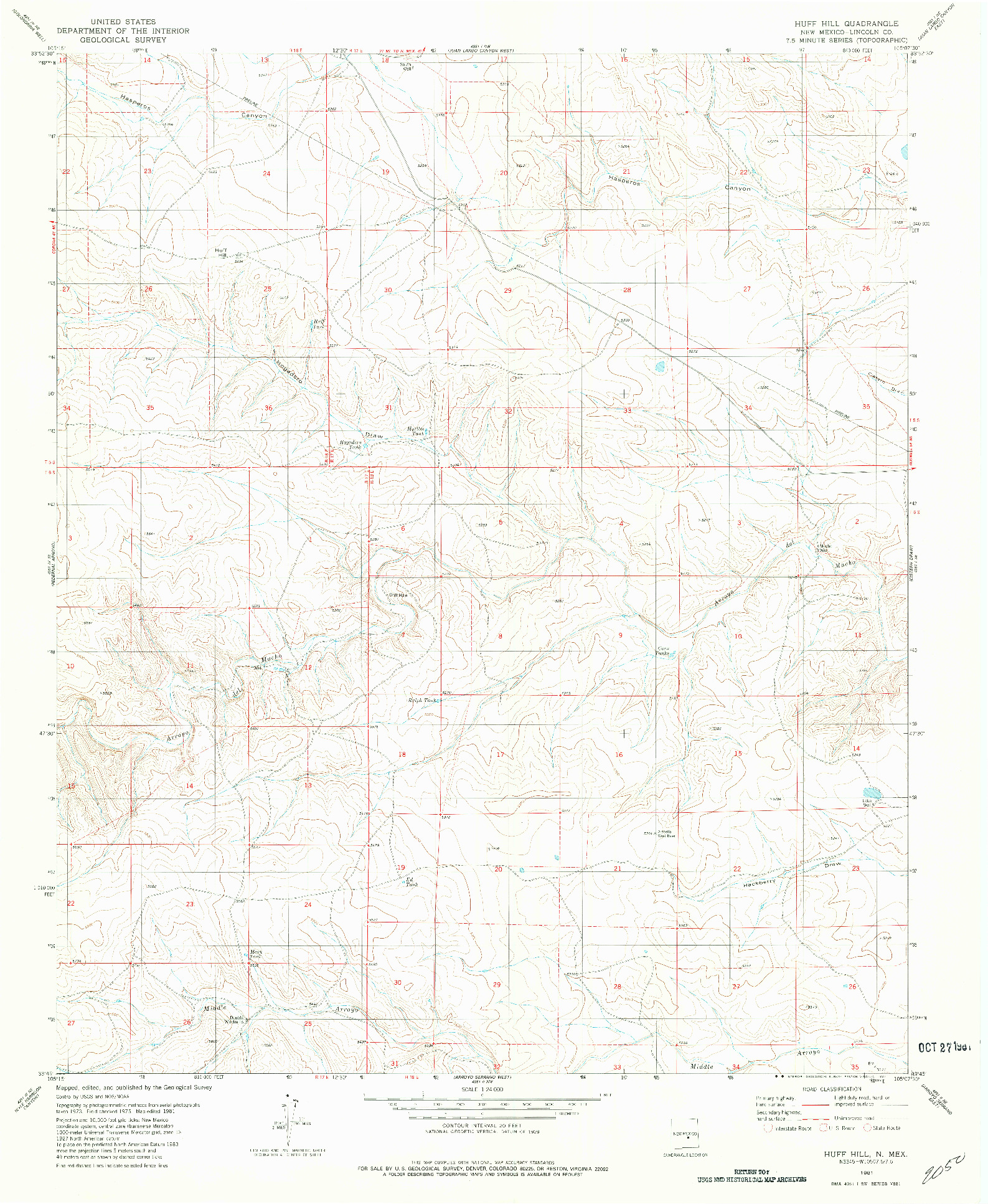 USGS 1:24000-SCALE QUADRANGLE FOR HUFF HILL, NM 1981