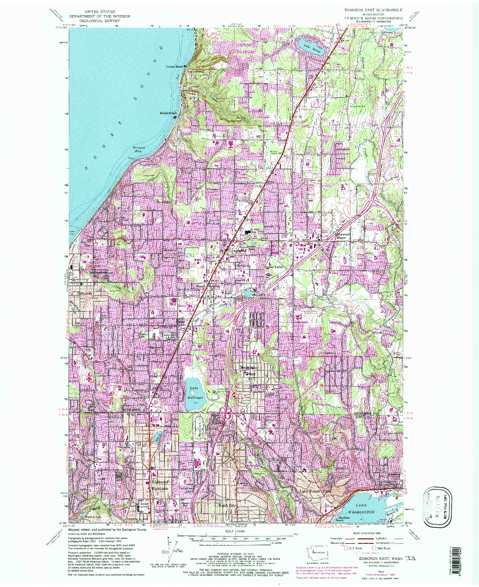 USGS 1:24000-SCALE QUADRANGLE FOR EDMONDS EAST, WA 1953