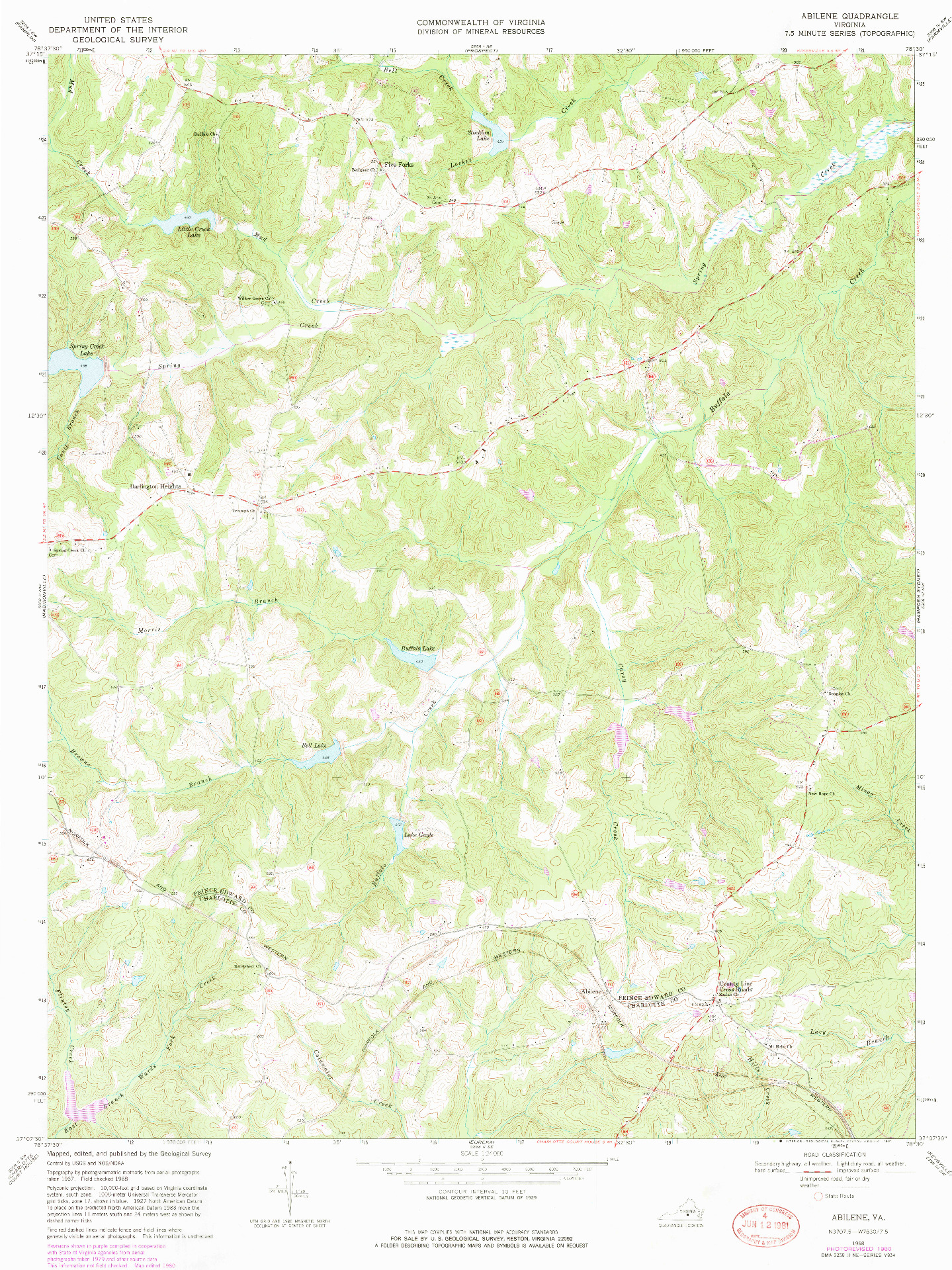 USGS 1:24000-SCALE QUADRANGLE FOR ABILENE, VA 1968