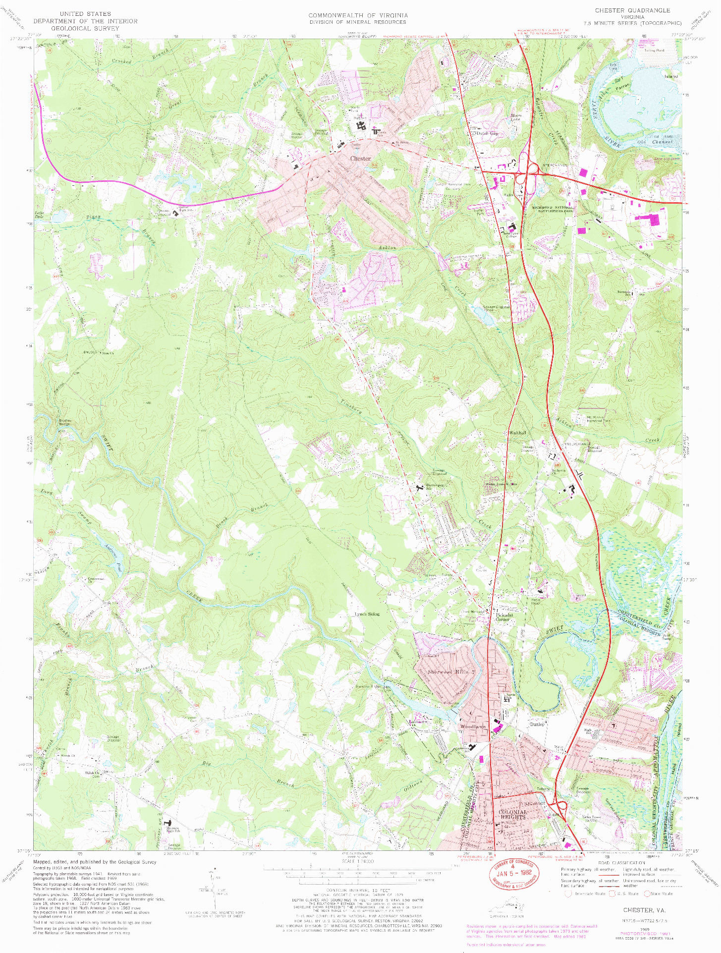 USGS 1:24000-SCALE QUADRANGLE FOR CHESTER, VA 1969