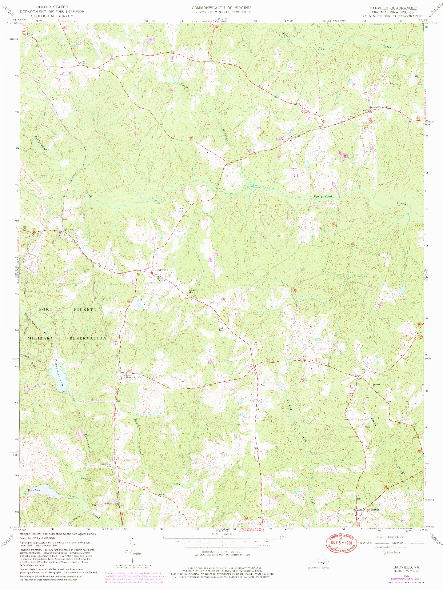 USGS 1:24000-SCALE QUADRANGLE FOR DARVILLS, VA 1964