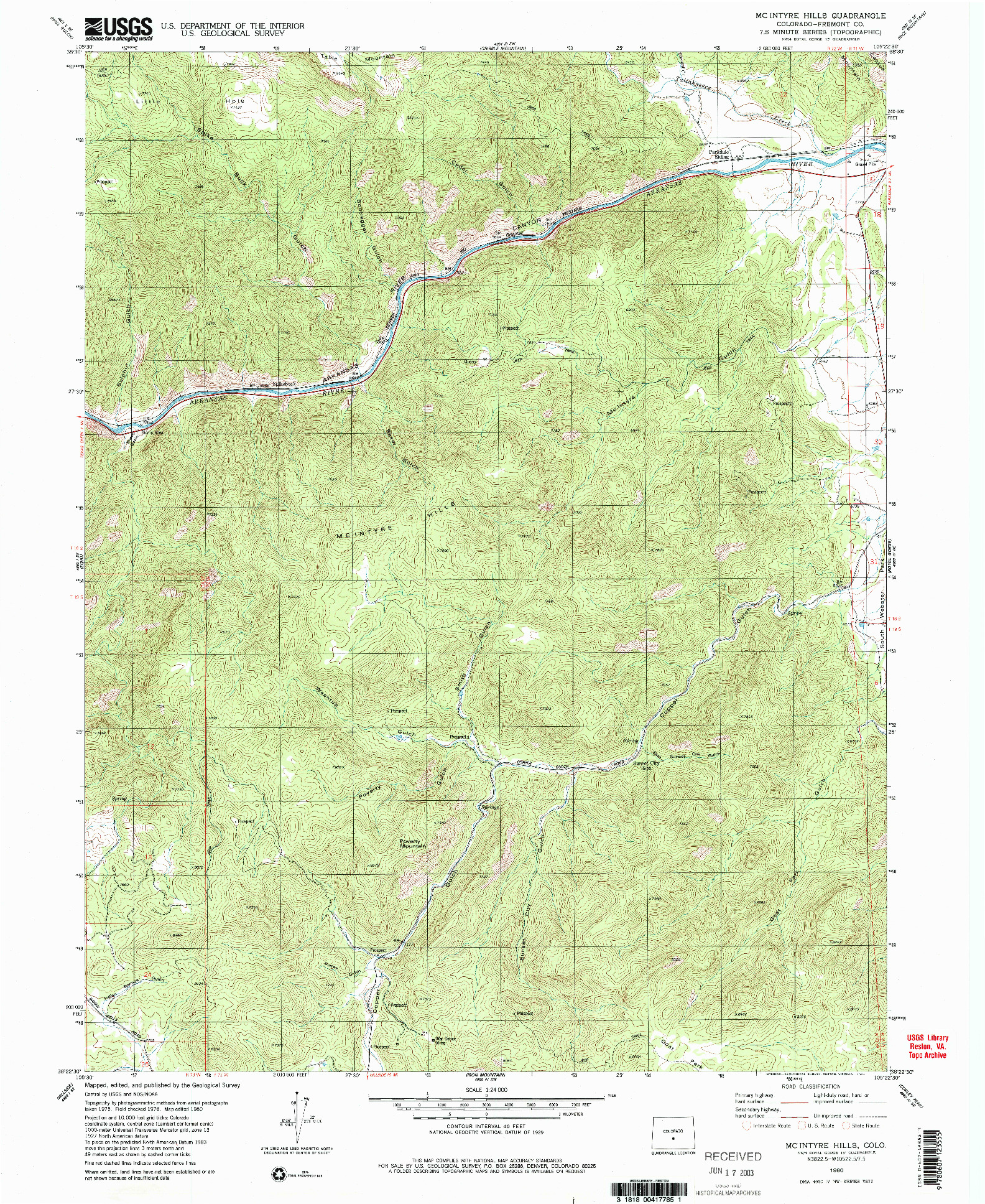 USGS 1:24000-SCALE QUADRANGLE FOR MC INTYRE HILLS, CO 1980