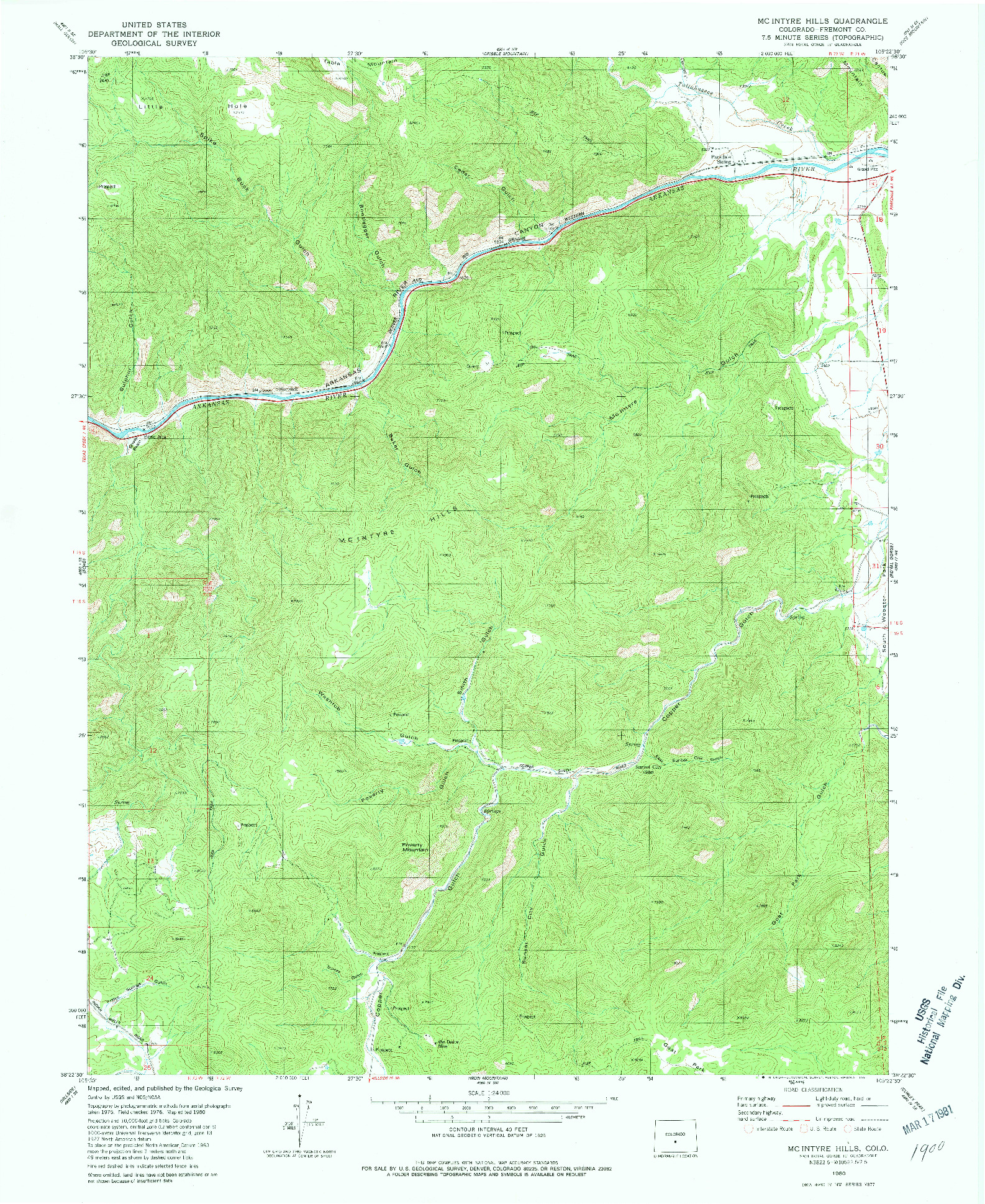 USGS 1:24000-SCALE QUADRANGLE FOR MC INTYRE HILLS, CO 1980