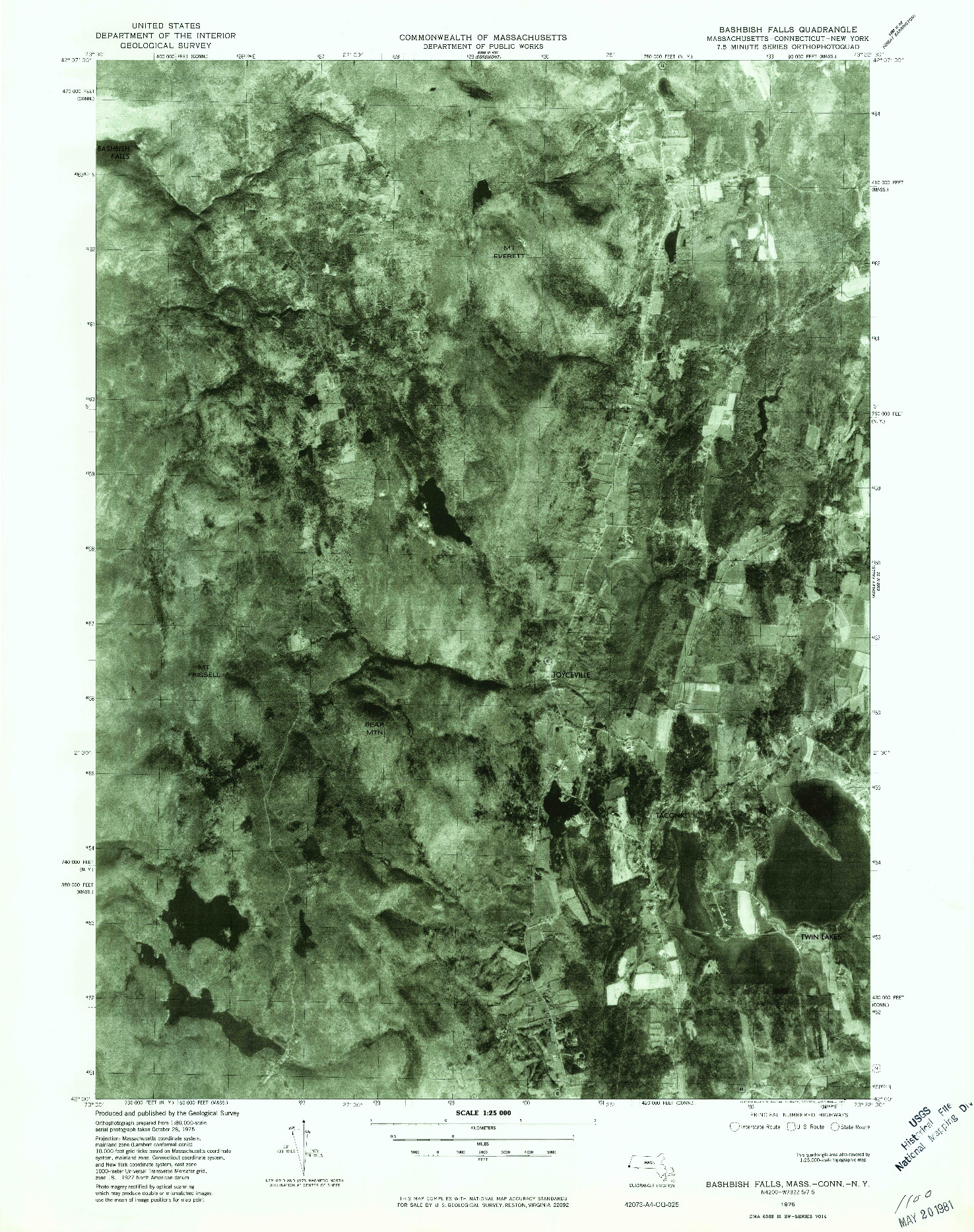 USGS 1:25000-SCALE QUADRANGLE FOR BASHBISH FALLS, MA 1975