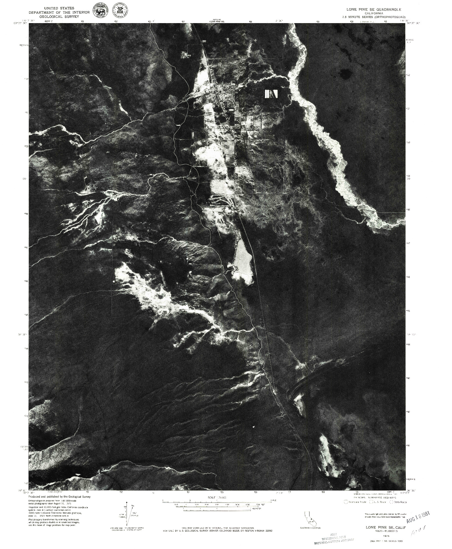 USGS 1:24000-SCALE QUADRANGLE FOR LONE PINE SE, CA 1975