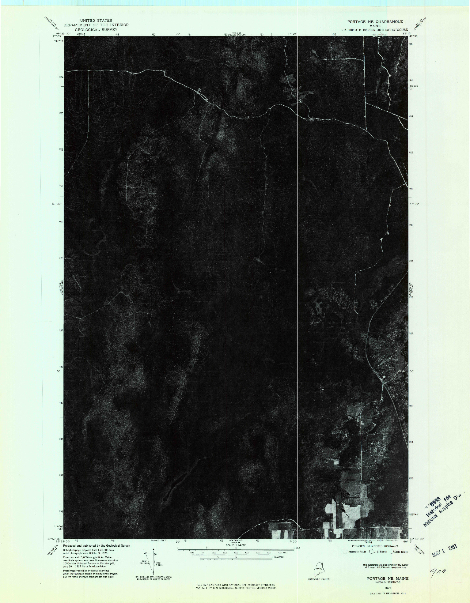 USGS 1:24000-SCALE QUADRANGLE FOR PORTAGE NE, ME 1975