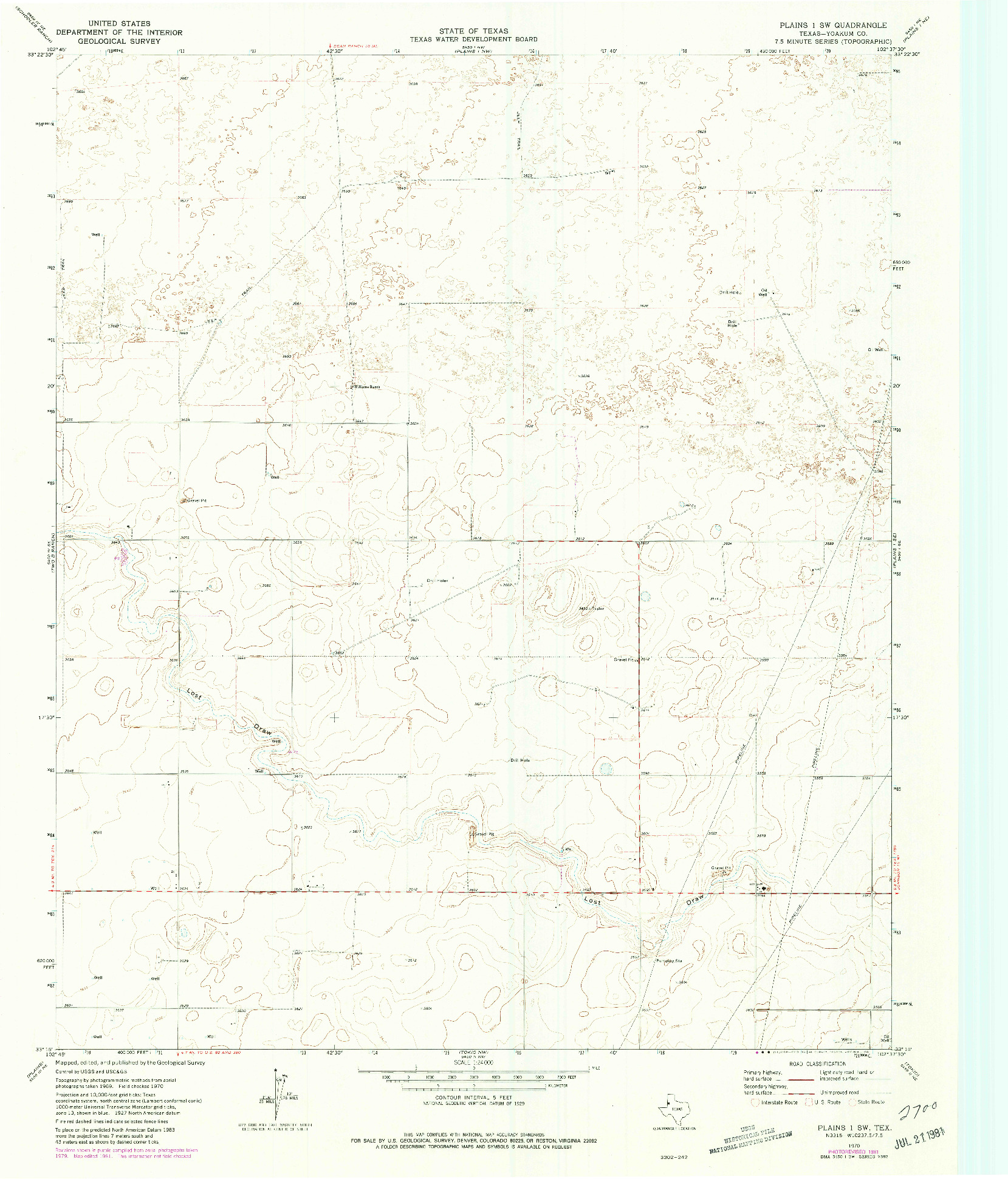 USGS 1:24000-SCALE QUADRANGLE FOR PLAINS 1 SW, TX 1970