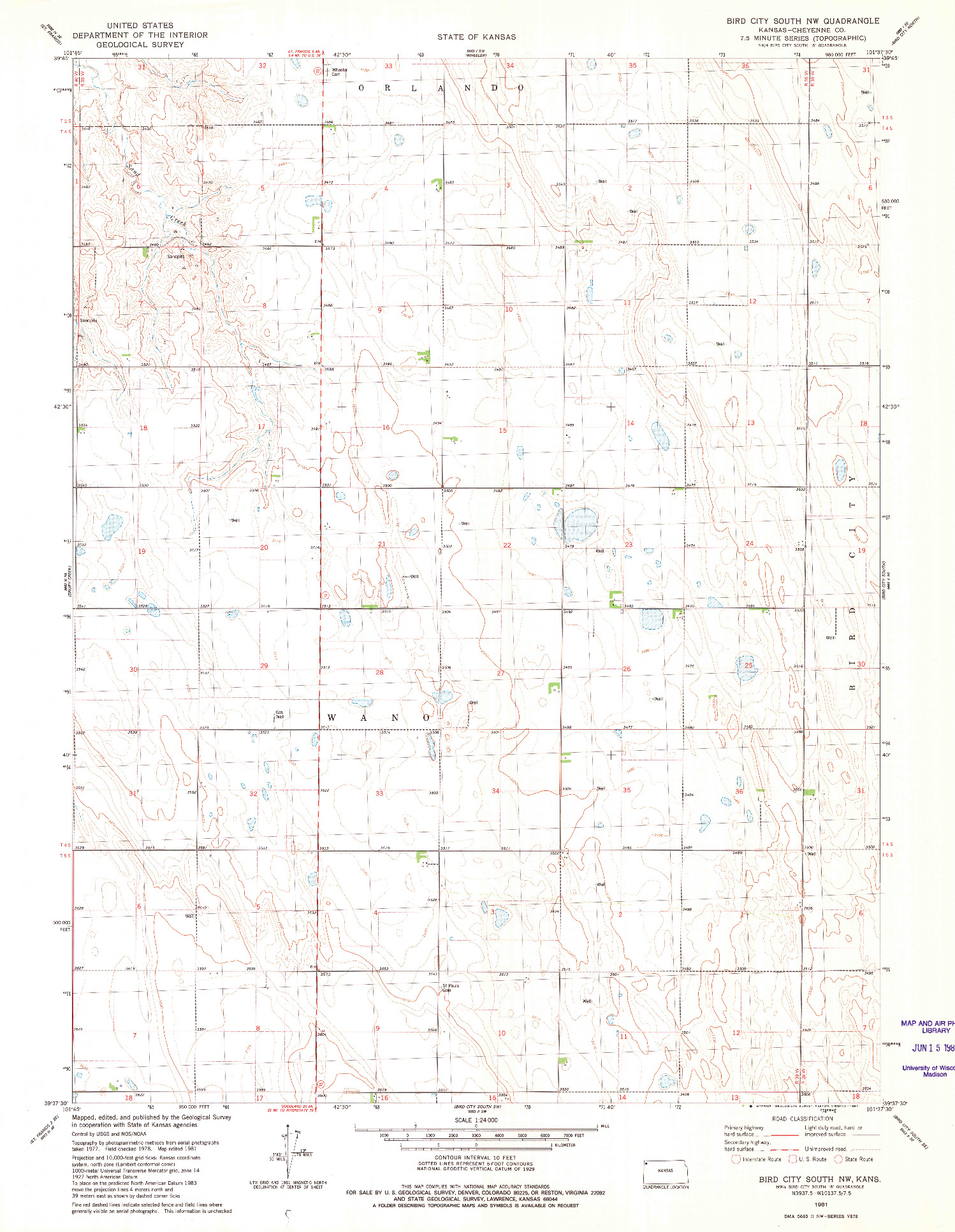 USGS 1:24000-SCALE QUADRANGLE FOR BIRD CITY SOUTH NW, KS 1981