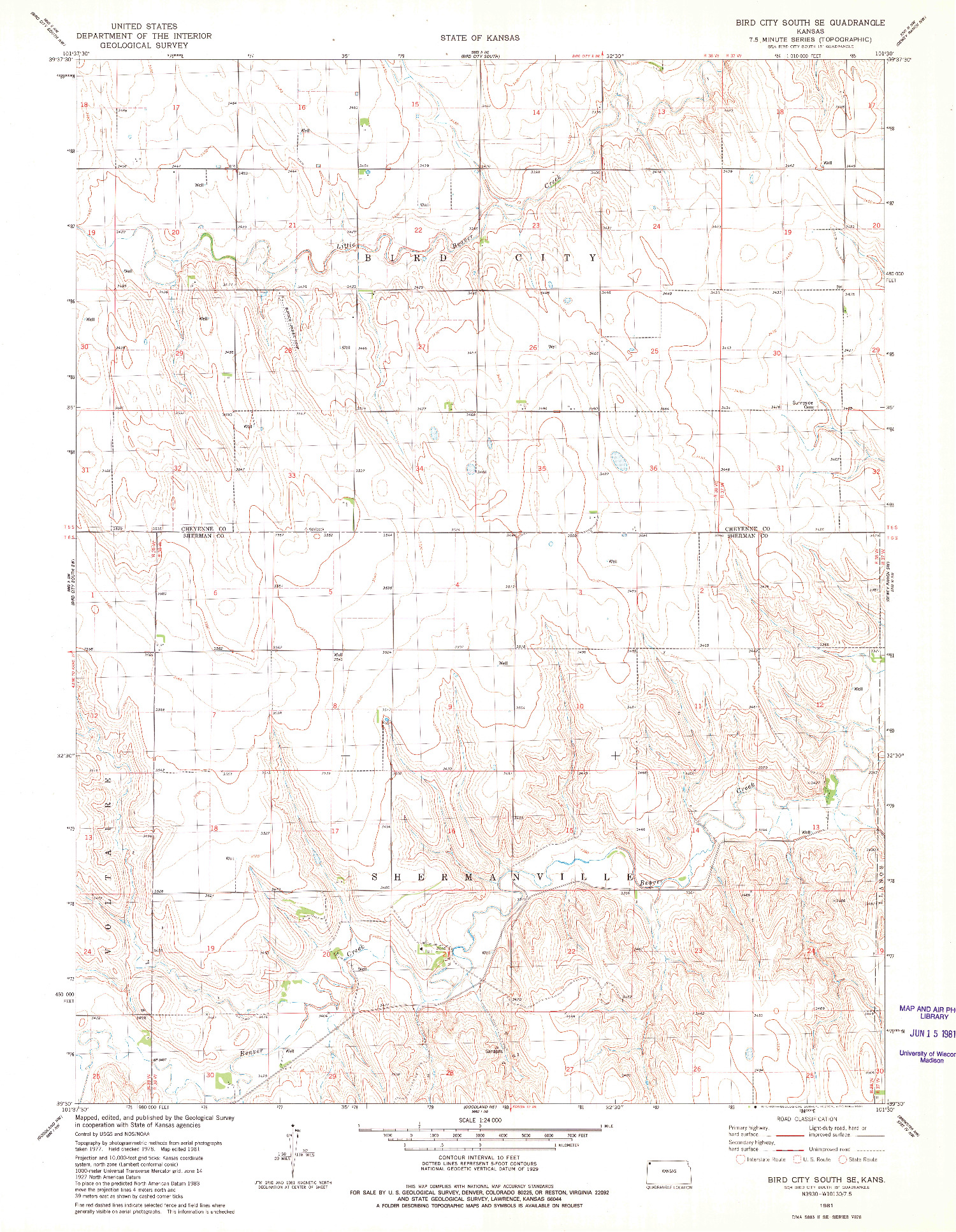 USGS 1:24000-SCALE QUADRANGLE FOR BIRD CITY SOUTH SE, KS 1981