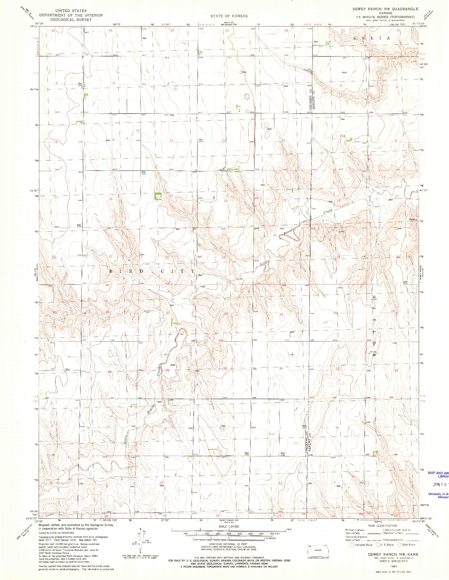USGS 1:24000-SCALE QUADRANGLE FOR DEWEY RANCH NW, KS 1981