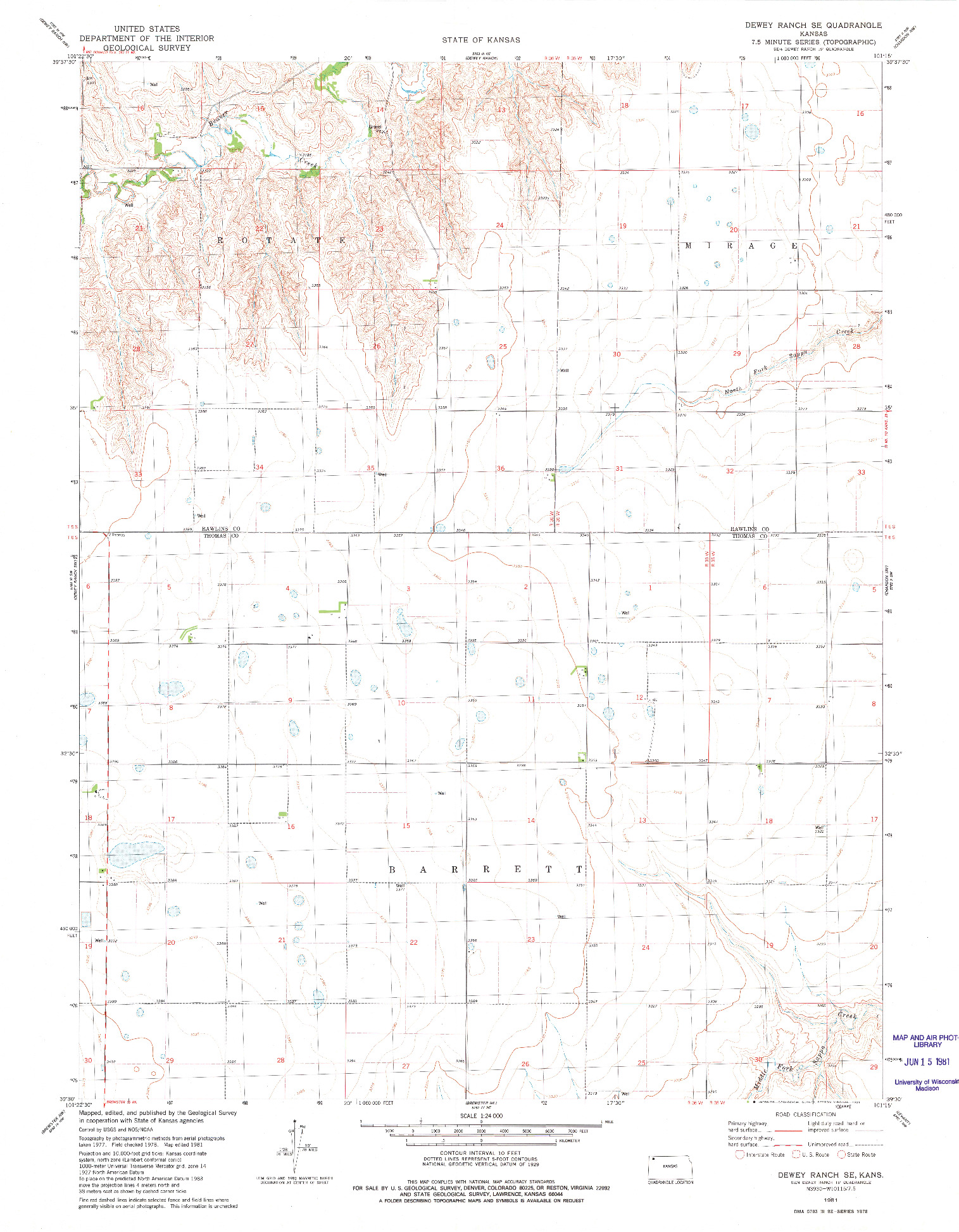 USGS 1:24000-SCALE QUADRANGLE FOR DEWEY RANCH SE, KS 1981