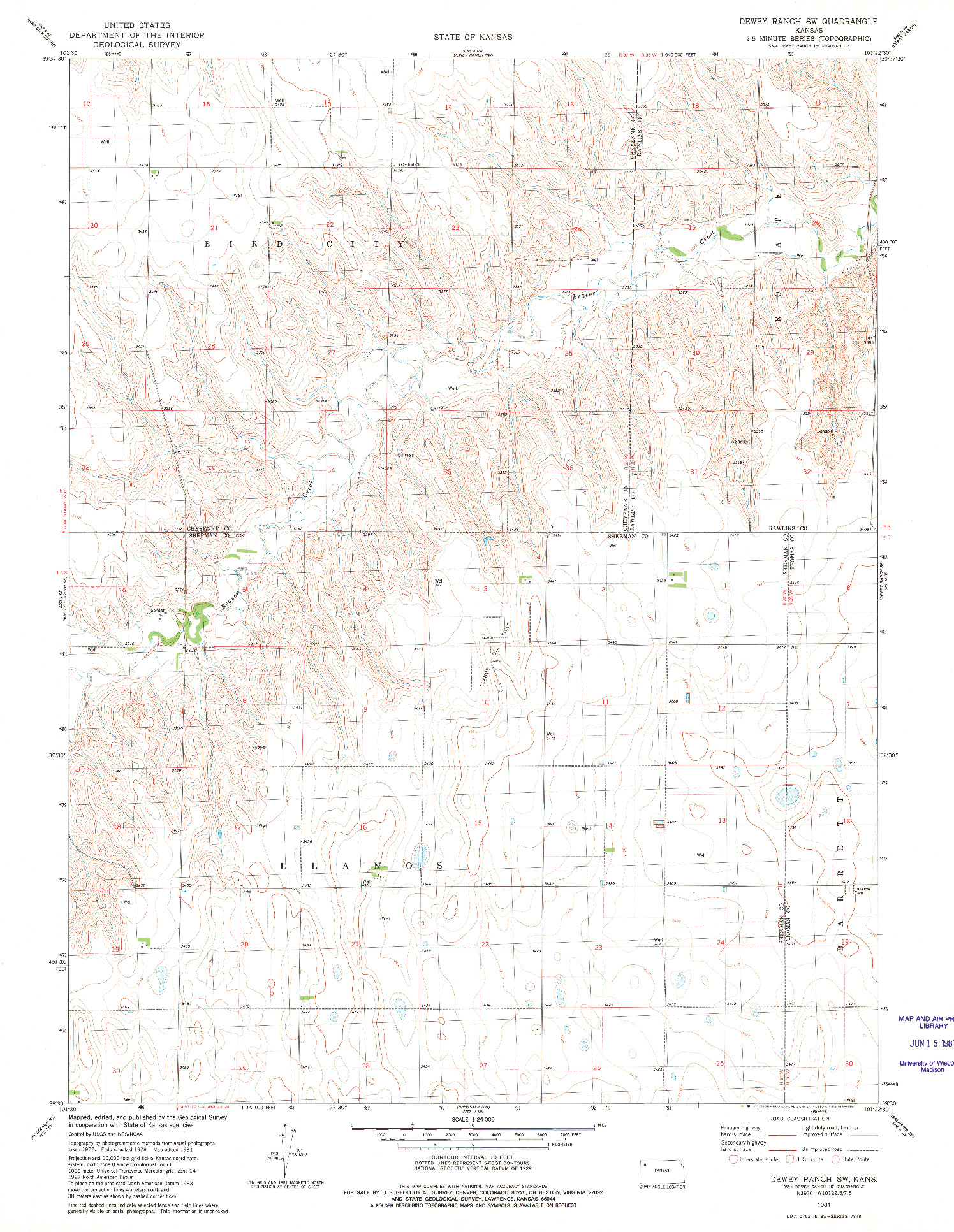 USGS 1:24000-SCALE QUADRANGLE FOR DEWEY RANCH SW, KS 1981
