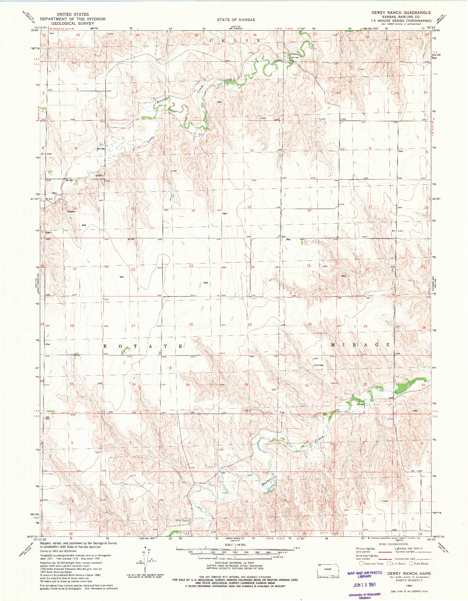 USGS 1:24000-SCALE QUADRANGLE FOR DEWEY RANCH, KS 1981
