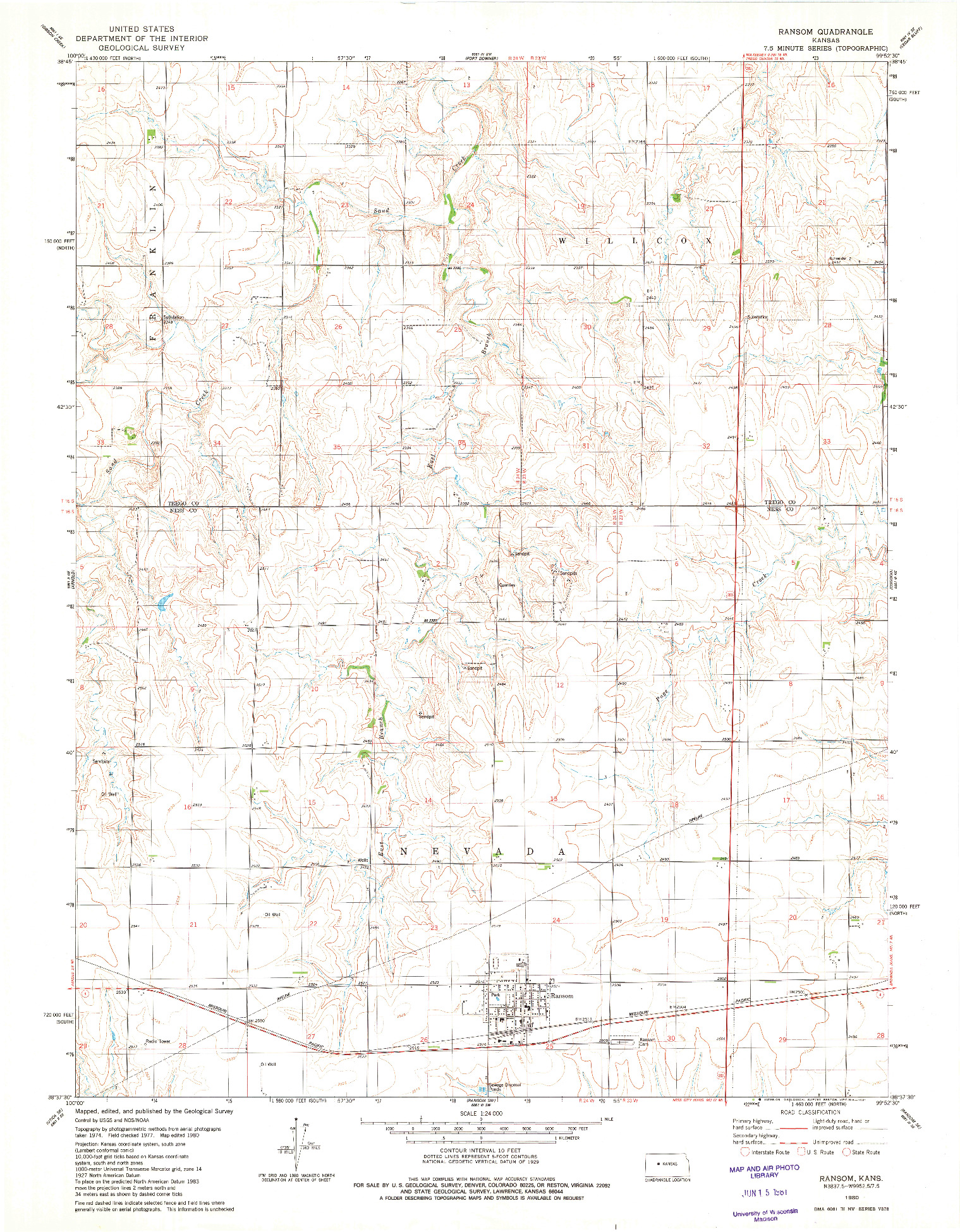 USGS 1:24000-SCALE QUADRANGLE FOR RANSOM, KS 1980