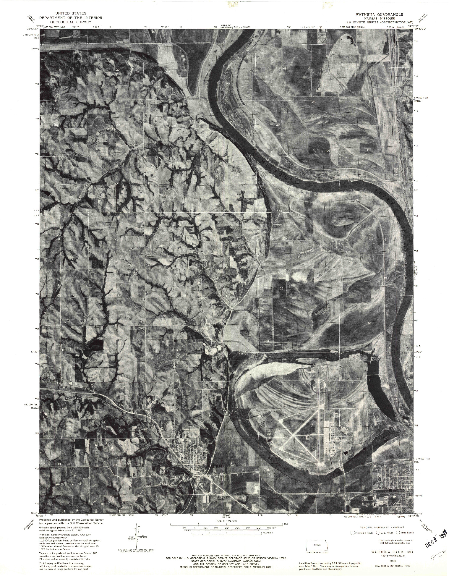 USGS 1:24000-SCALE QUADRANGLE FOR WATHENA, KS 1980