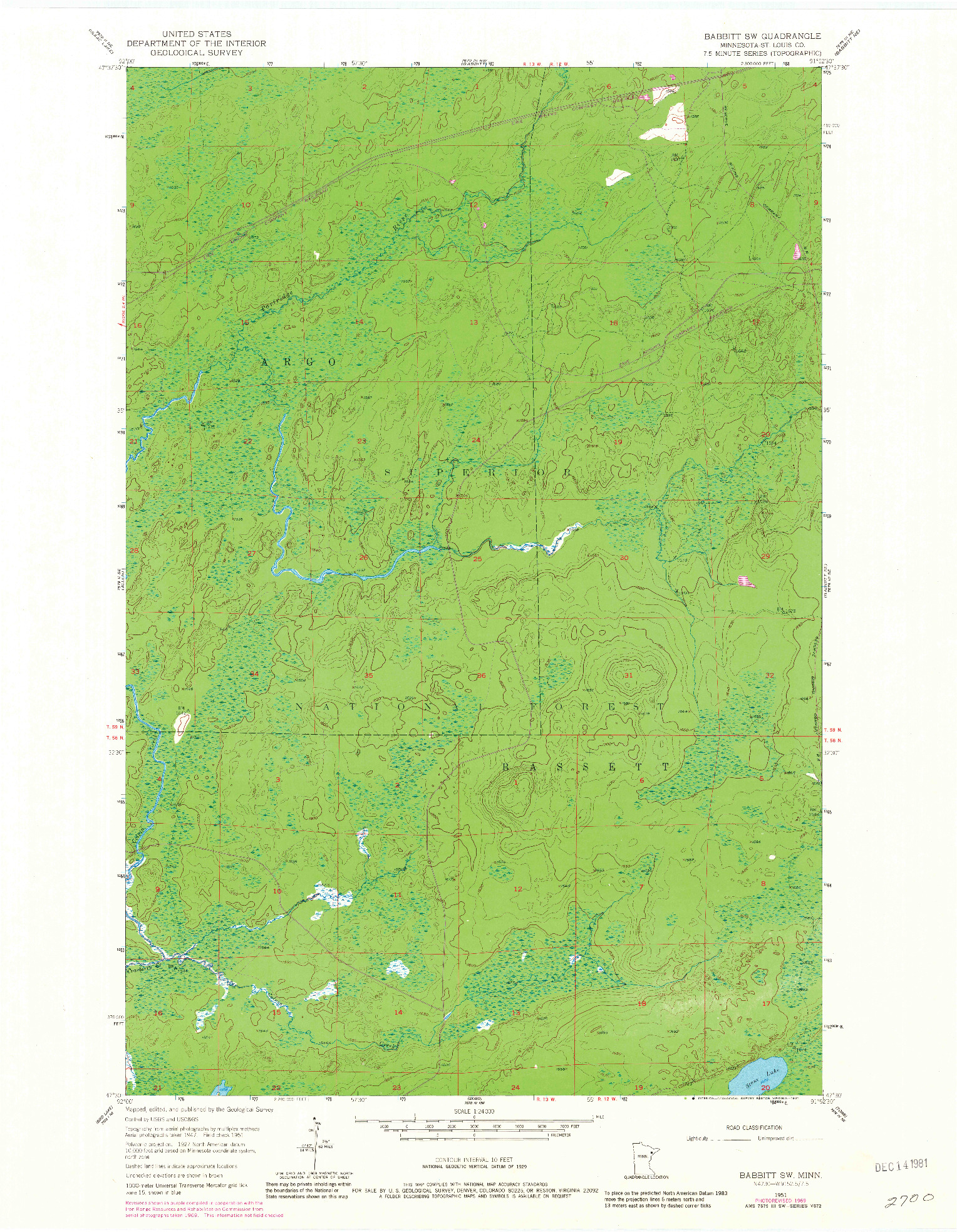 USGS 1:24000-SCALE QUADRANGLE FOR BABBITT SW, MN 1951