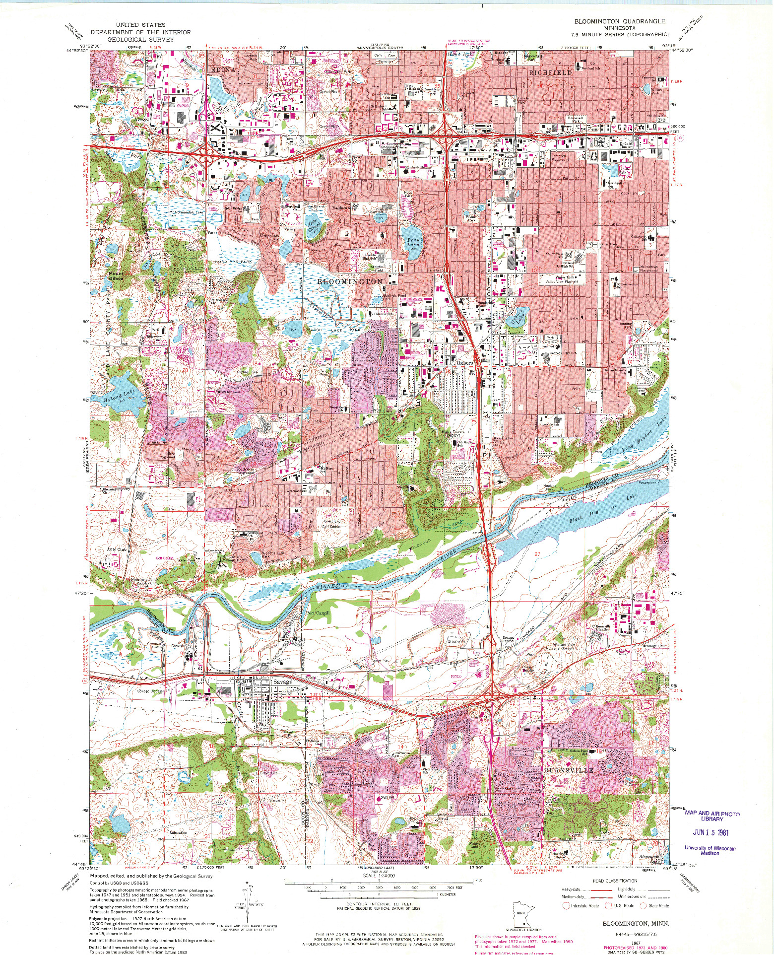 USGS 1:24000-SCALE QUADRANGLE FOR BLOOMINGTON, MN 1967