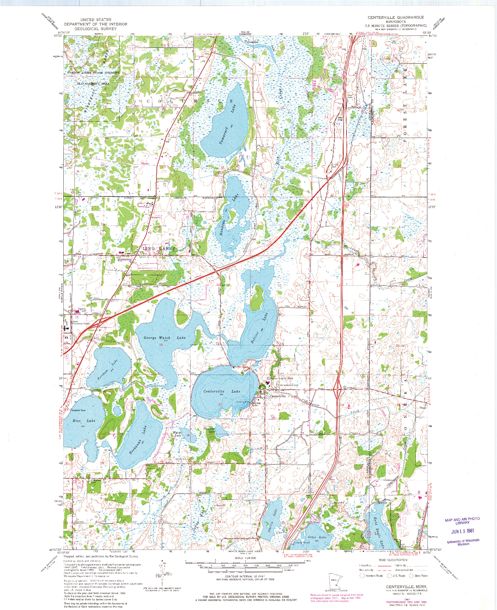 USGS 1:24000-SCALE QUADRANGLE FOR CENTERVILLE, MN 1967