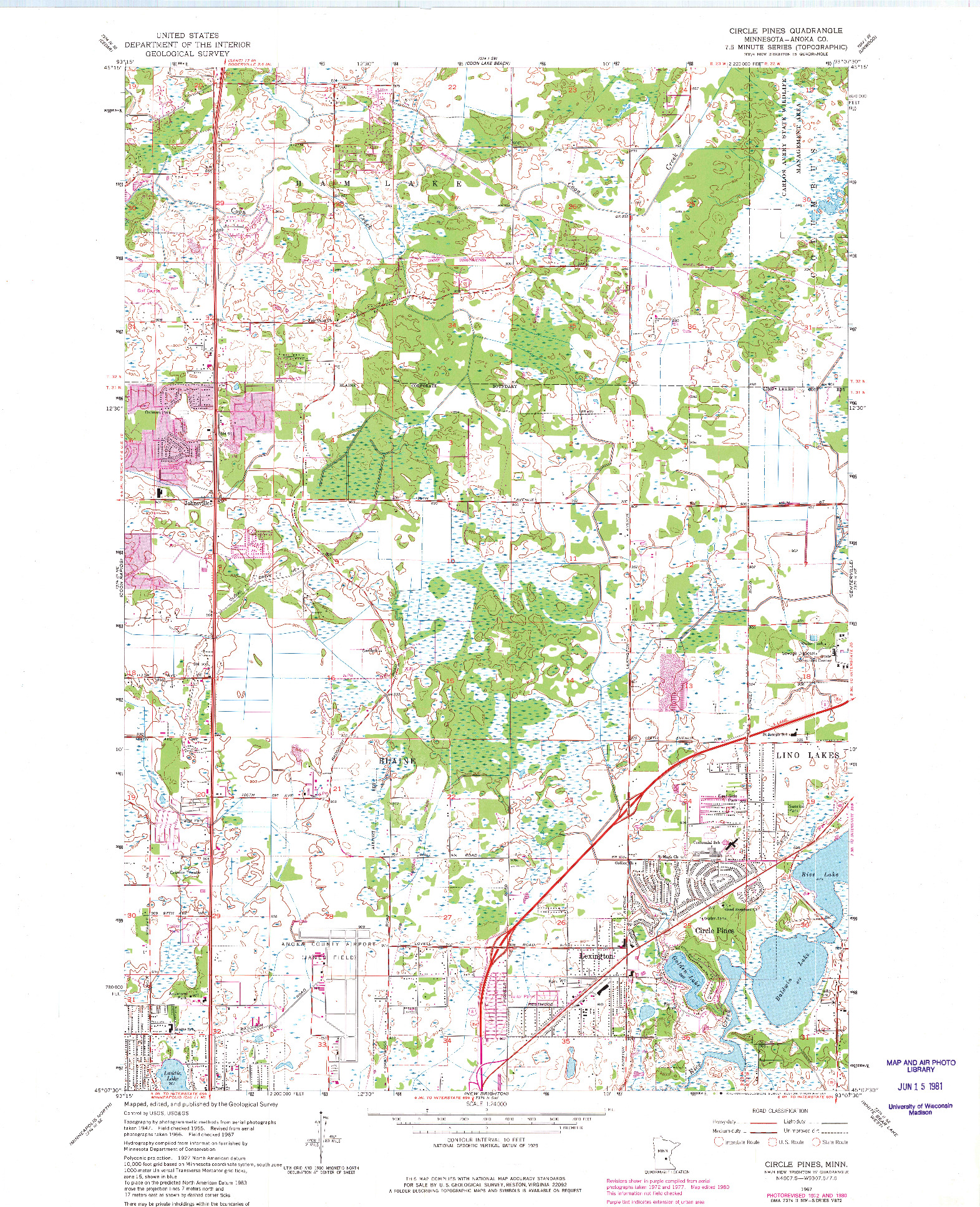 USGS 1:24000-SCALE QUADRANGLE FOR CIRCLE PINES, MN 1967