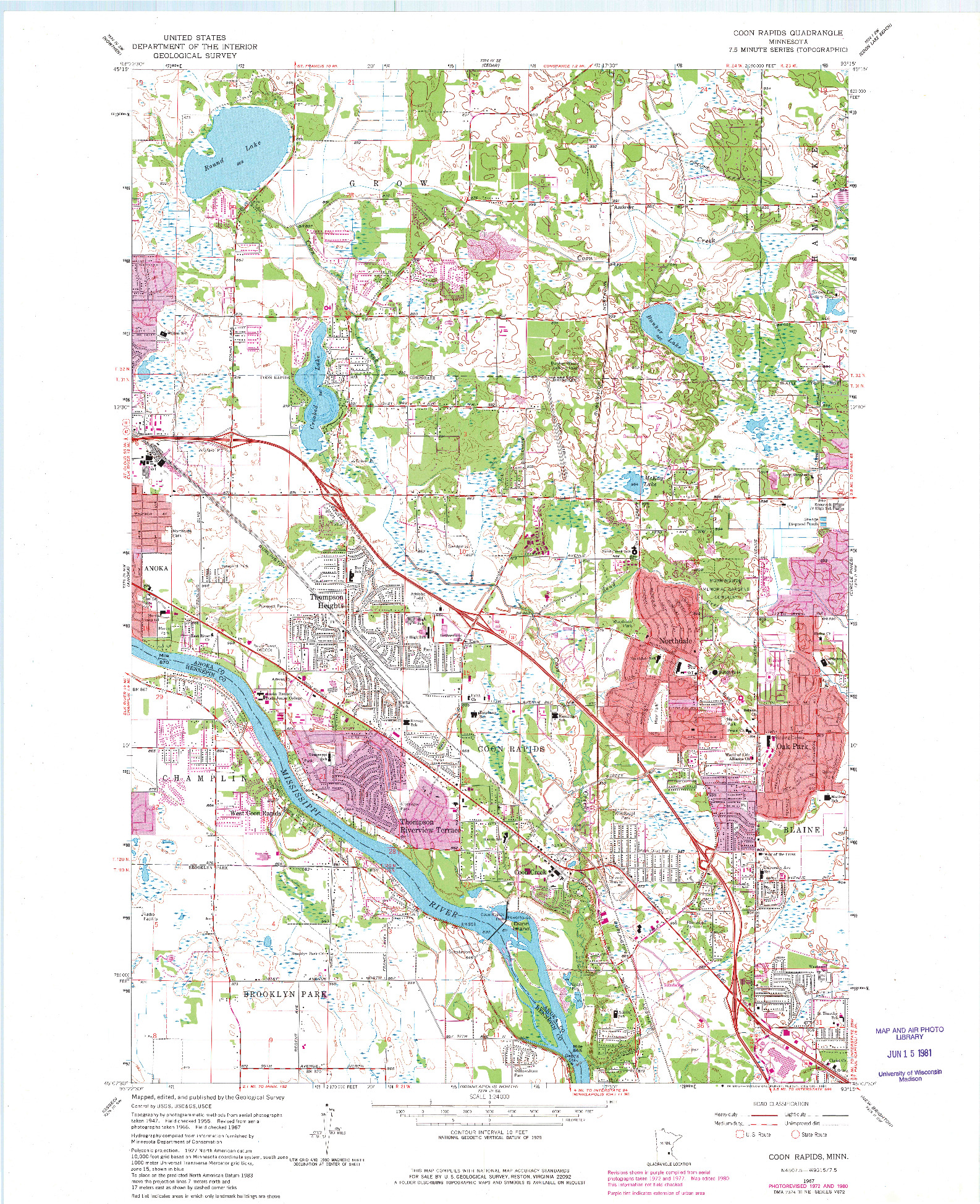 USGS 1:24000-SCALE QUADRANGLE FOR COON RAPIDS, MN 1967