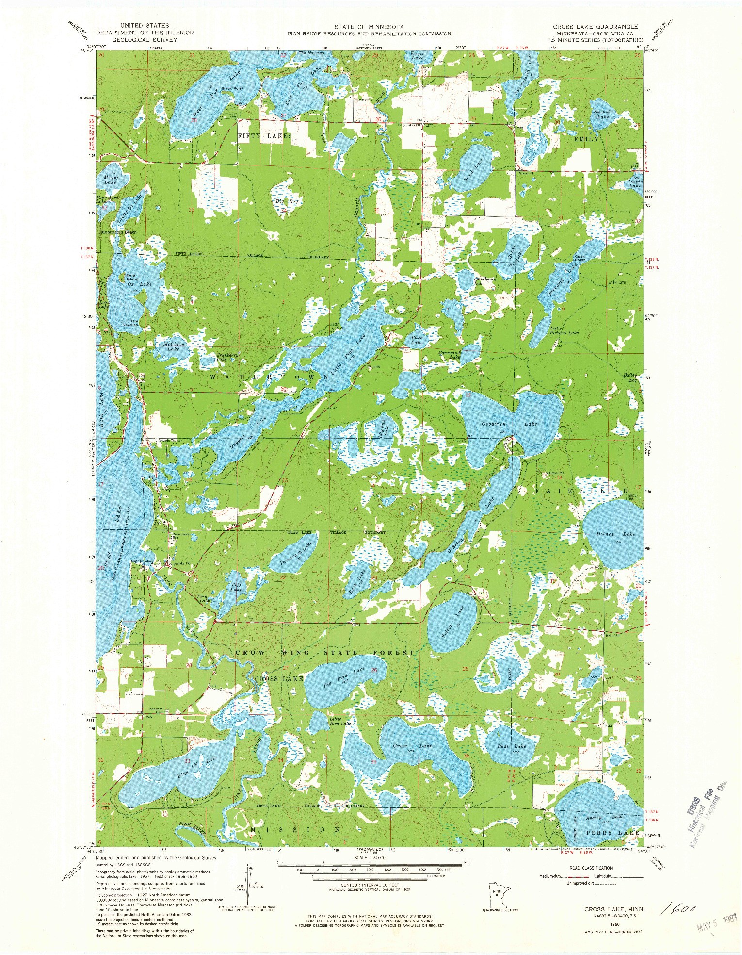 USGS 1:24000-SCALE QUADRANGLE FOR CROSS LAKE, MN 1960