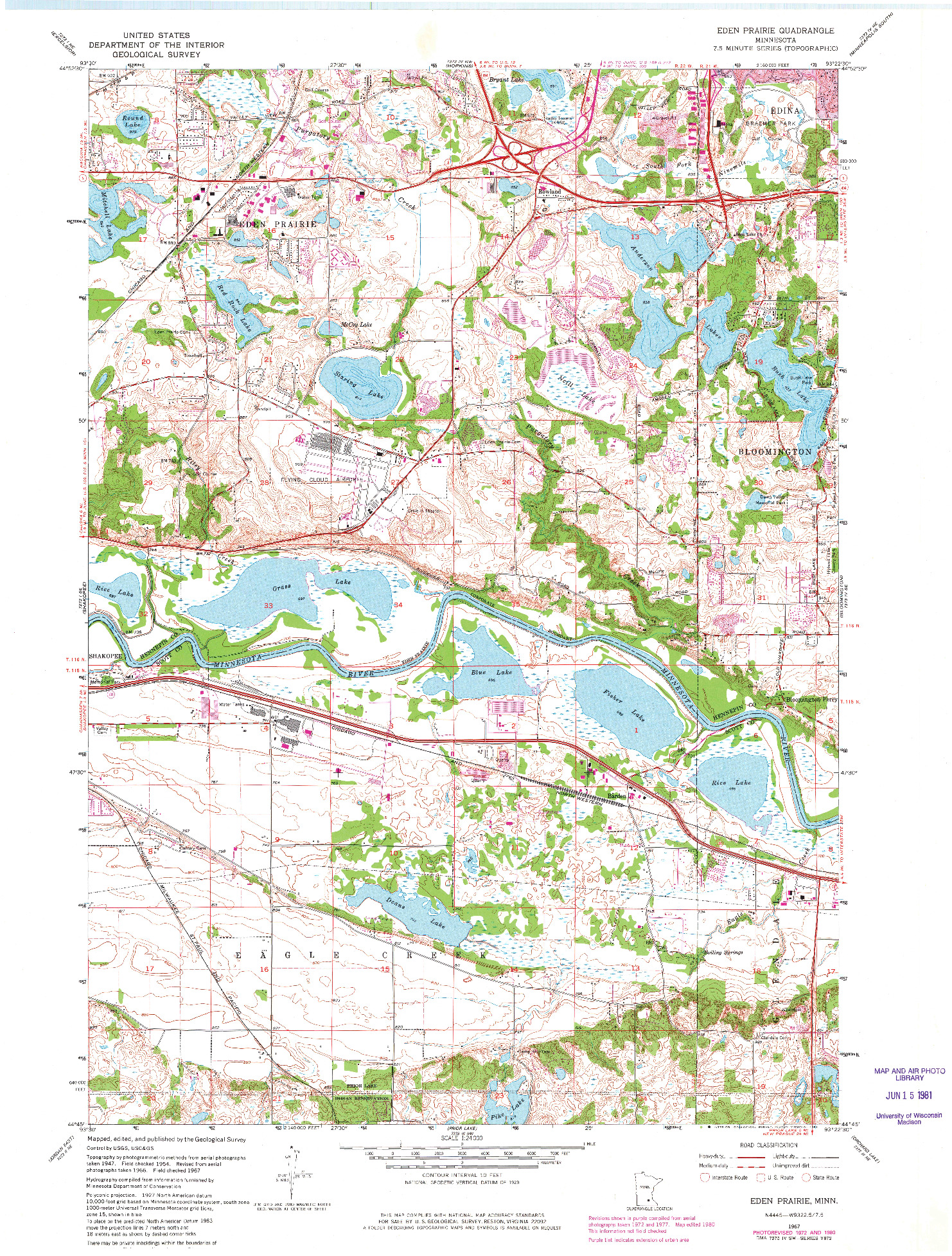 USGS 1:24000-SCALE QUADRANGLE FOR EDEN PRAIRIE, MN 1967