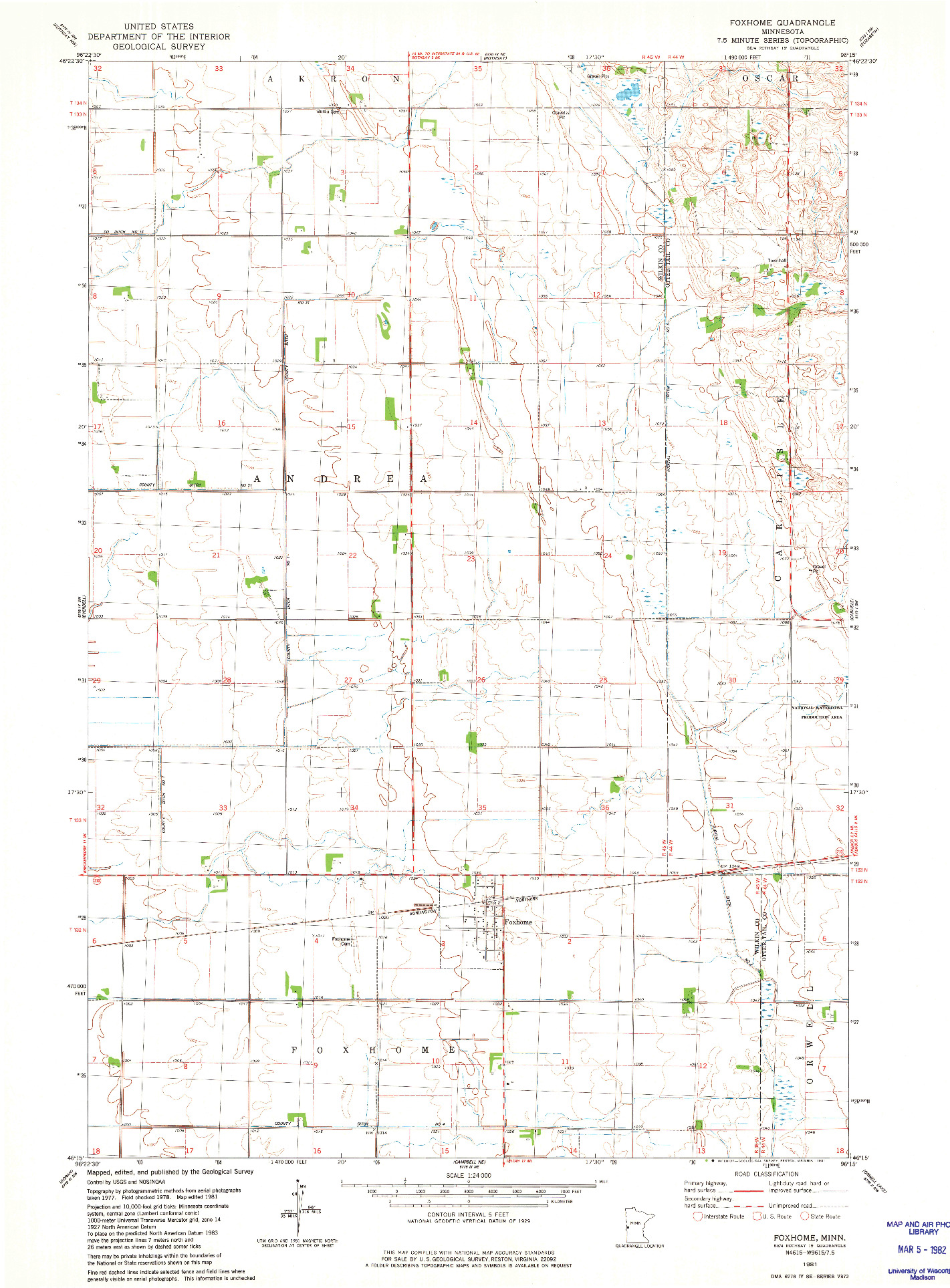 USGS 1:24000-SCALE QUADRANGLE FOR FOXHOME, MN 1981